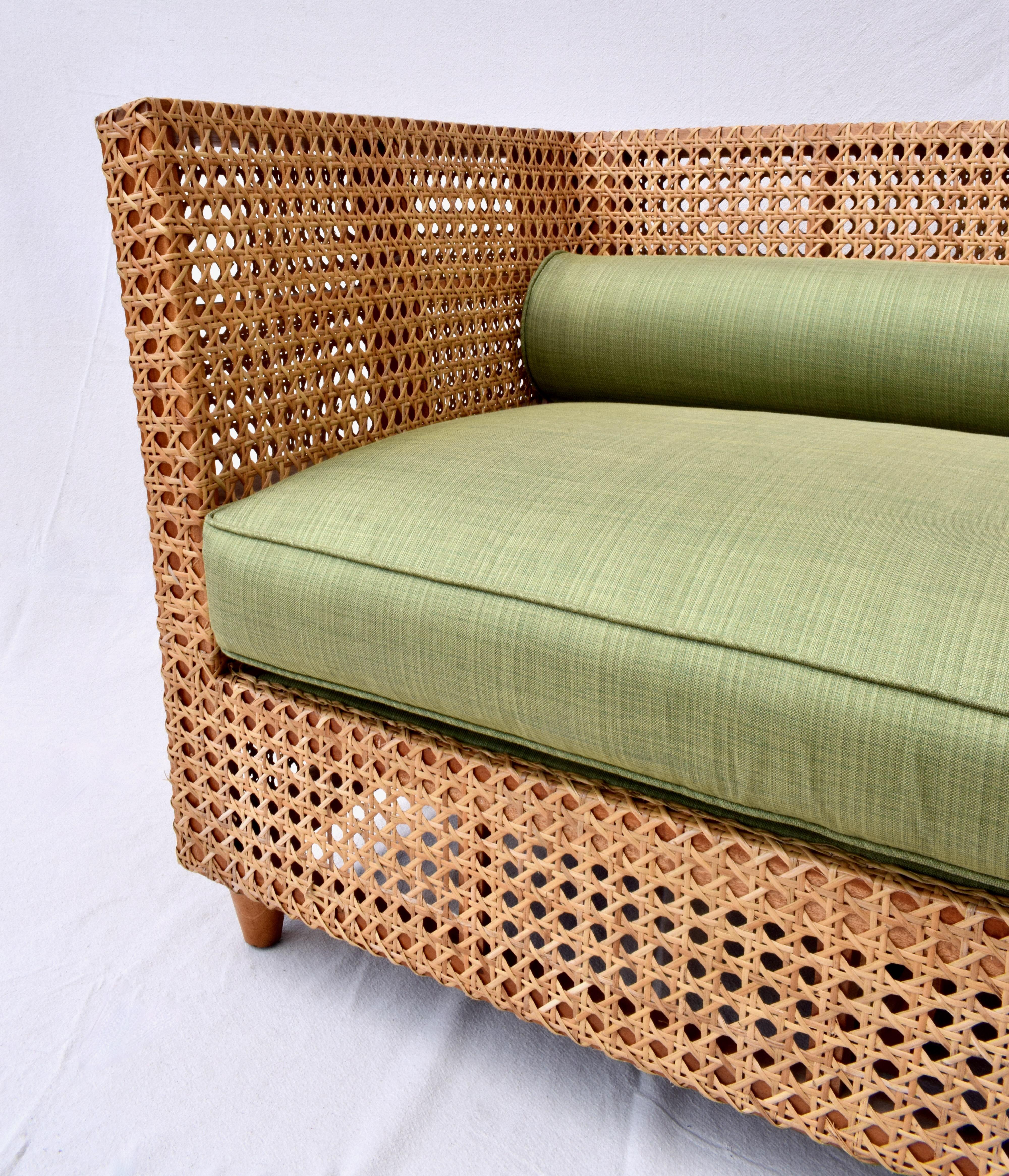 Organic Modern Cane & Teak Settee In Distressed Condition For Sale In Southampton, NJ