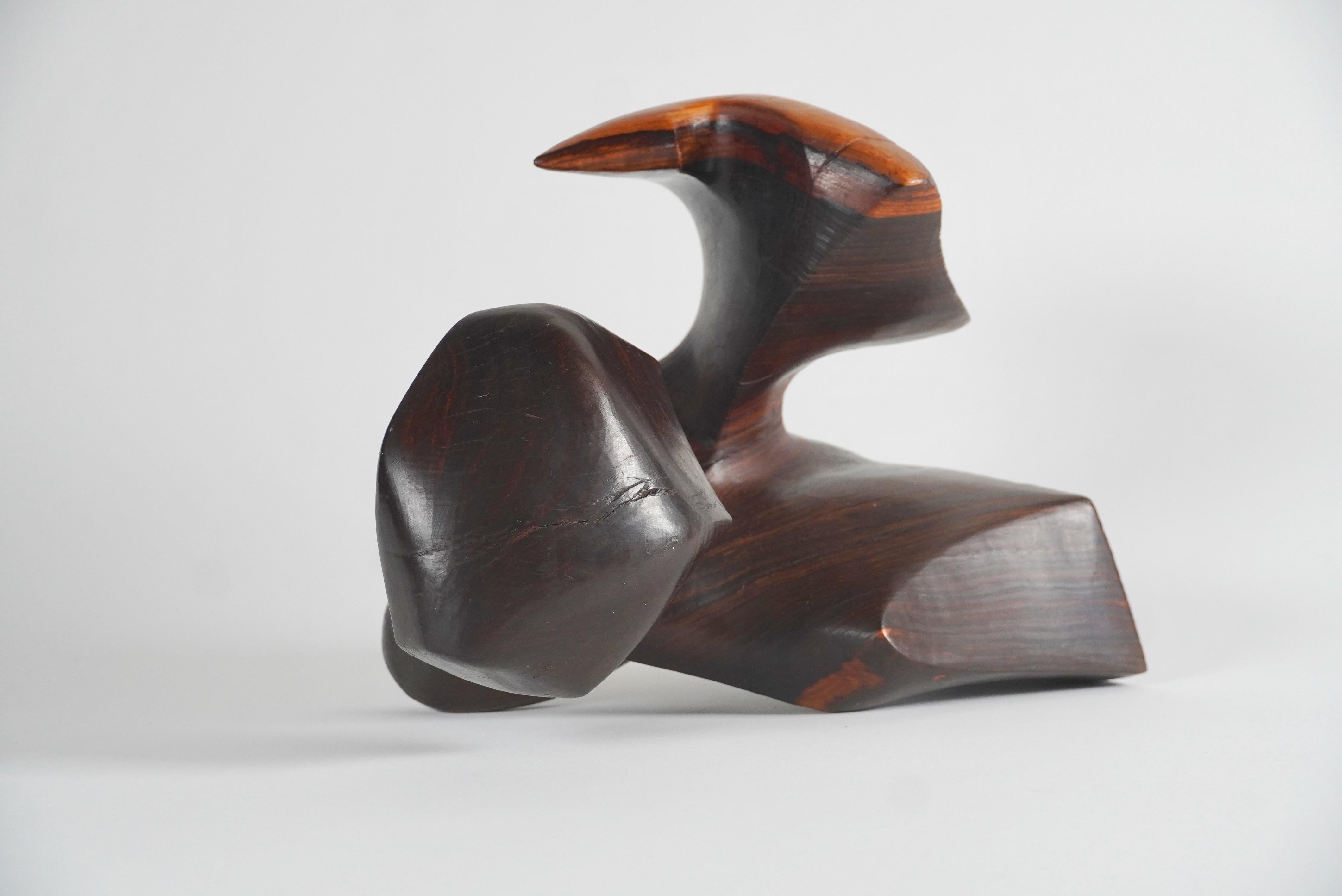 American Organic Modern Carved Rosewood Abstract Sculpture
