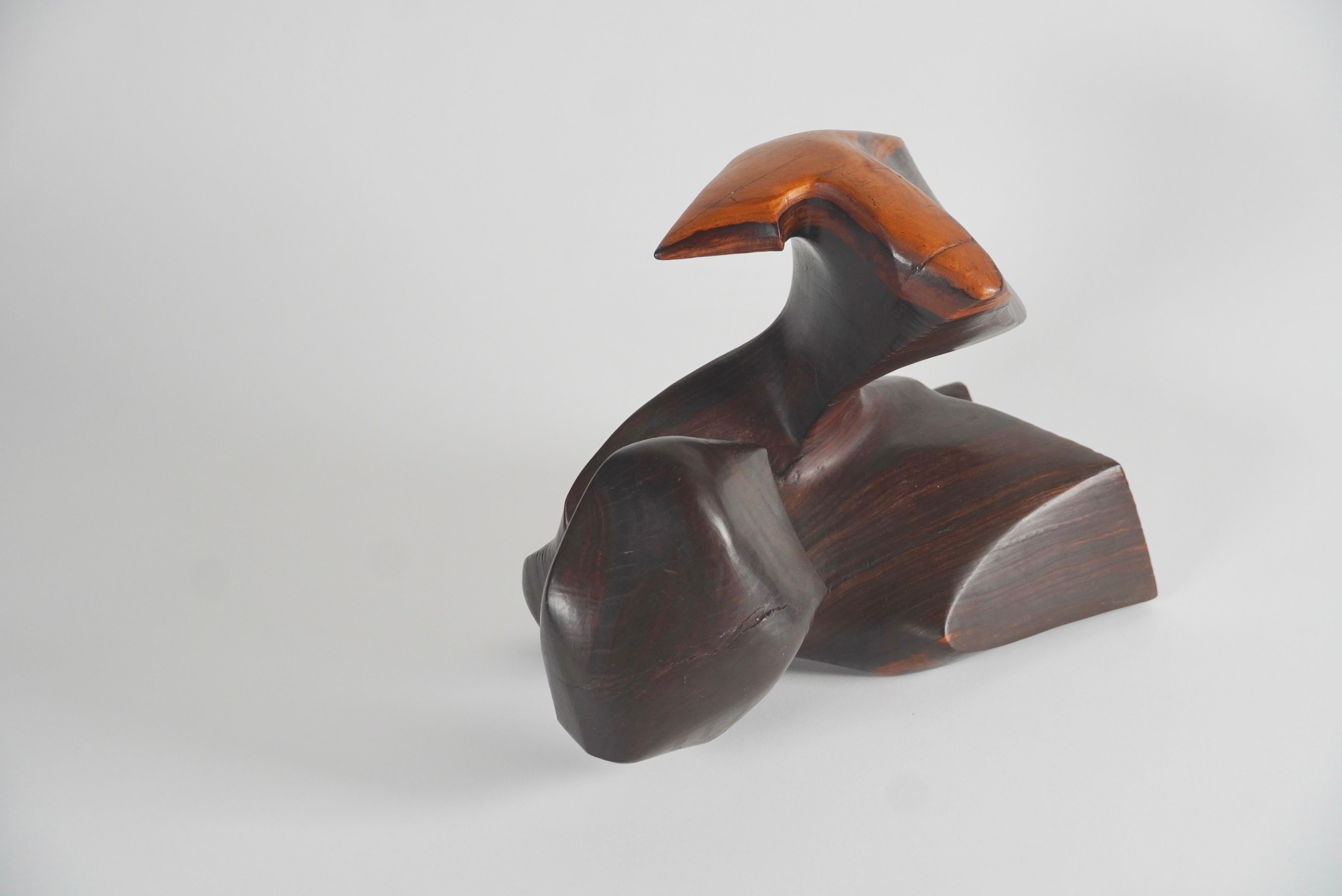 Hand-Carved Organic Modern Carved Rosewood Abstract Sculpture