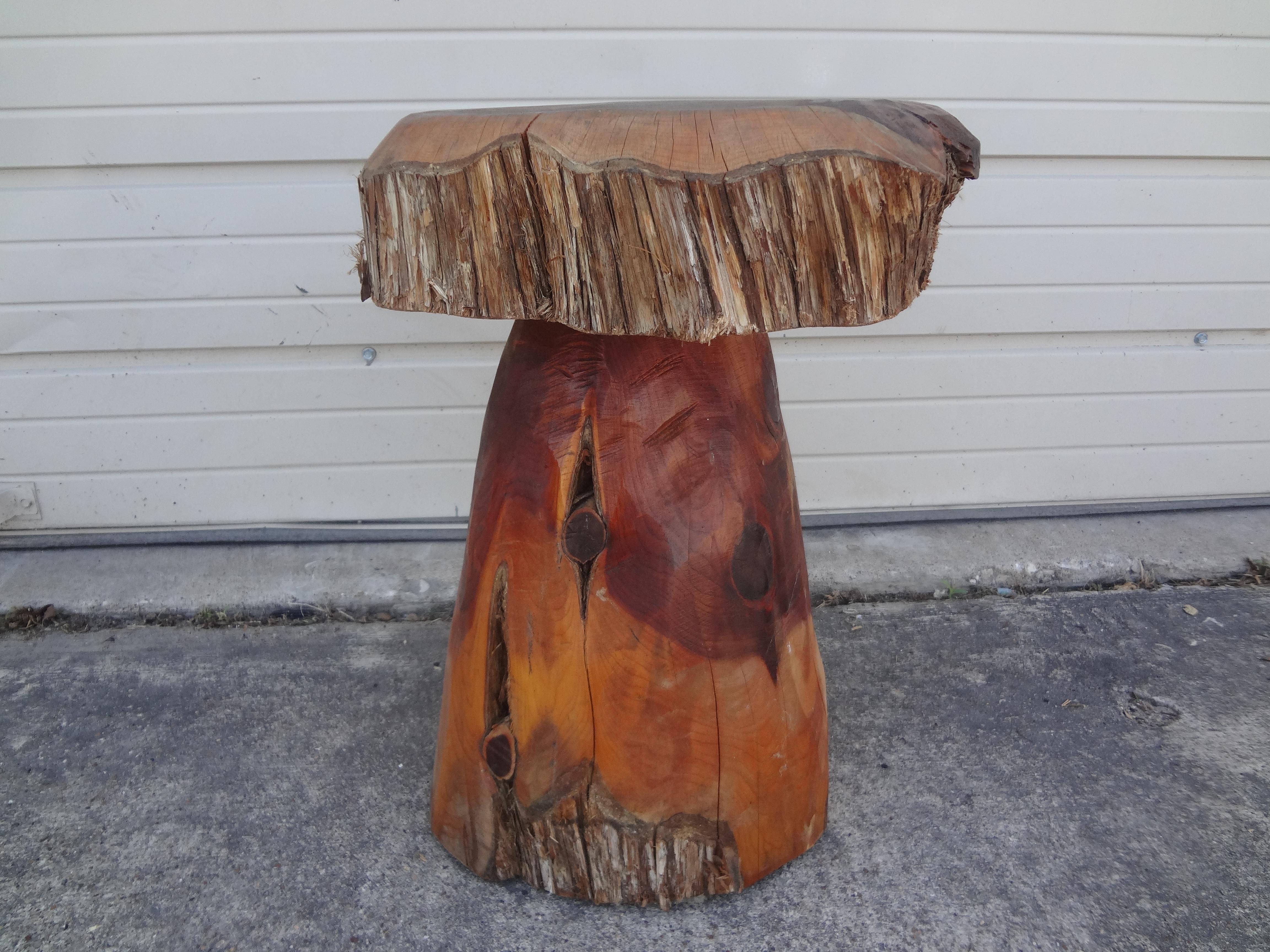 Organic Modern Carved Wood Mushroom Table For Sale 2