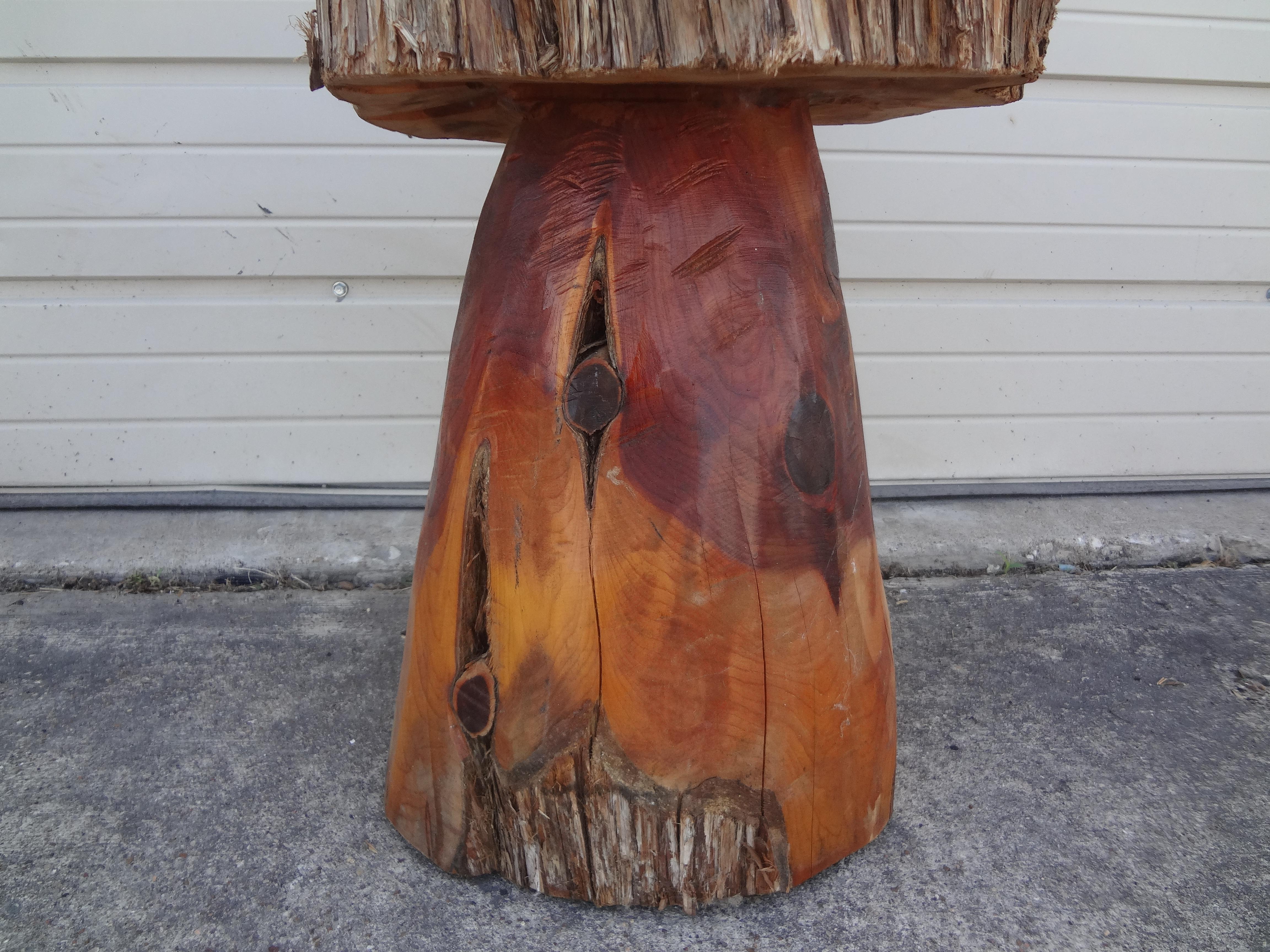 Organic Modern Carved Wood Mushroom Table For Sale 3