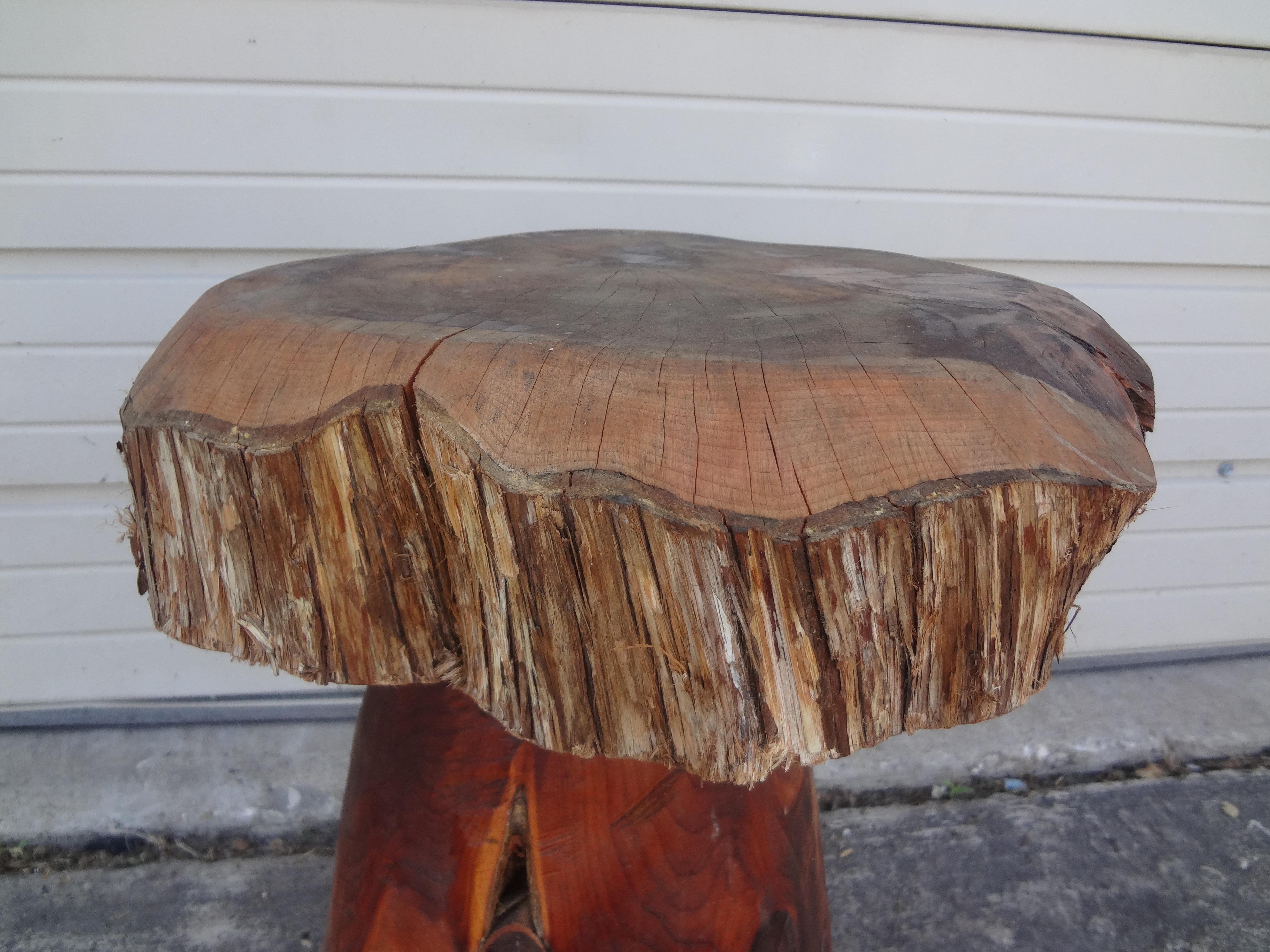 Organic Modern Carved Wood Mushroom Table For Sale 4