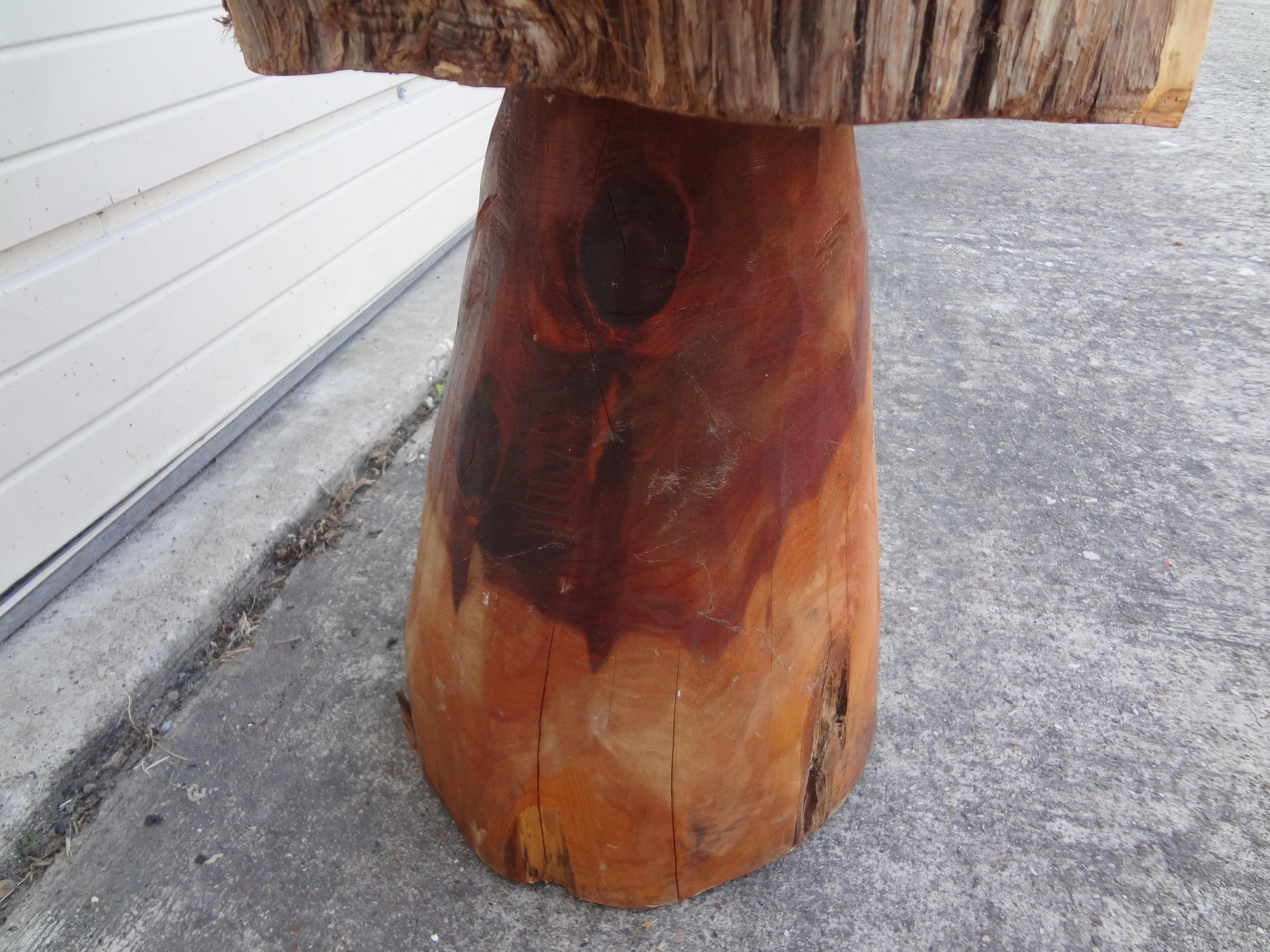 Organic Modern Carved Wood Mushroom Table In Good Condition For Sale In Houston, TX