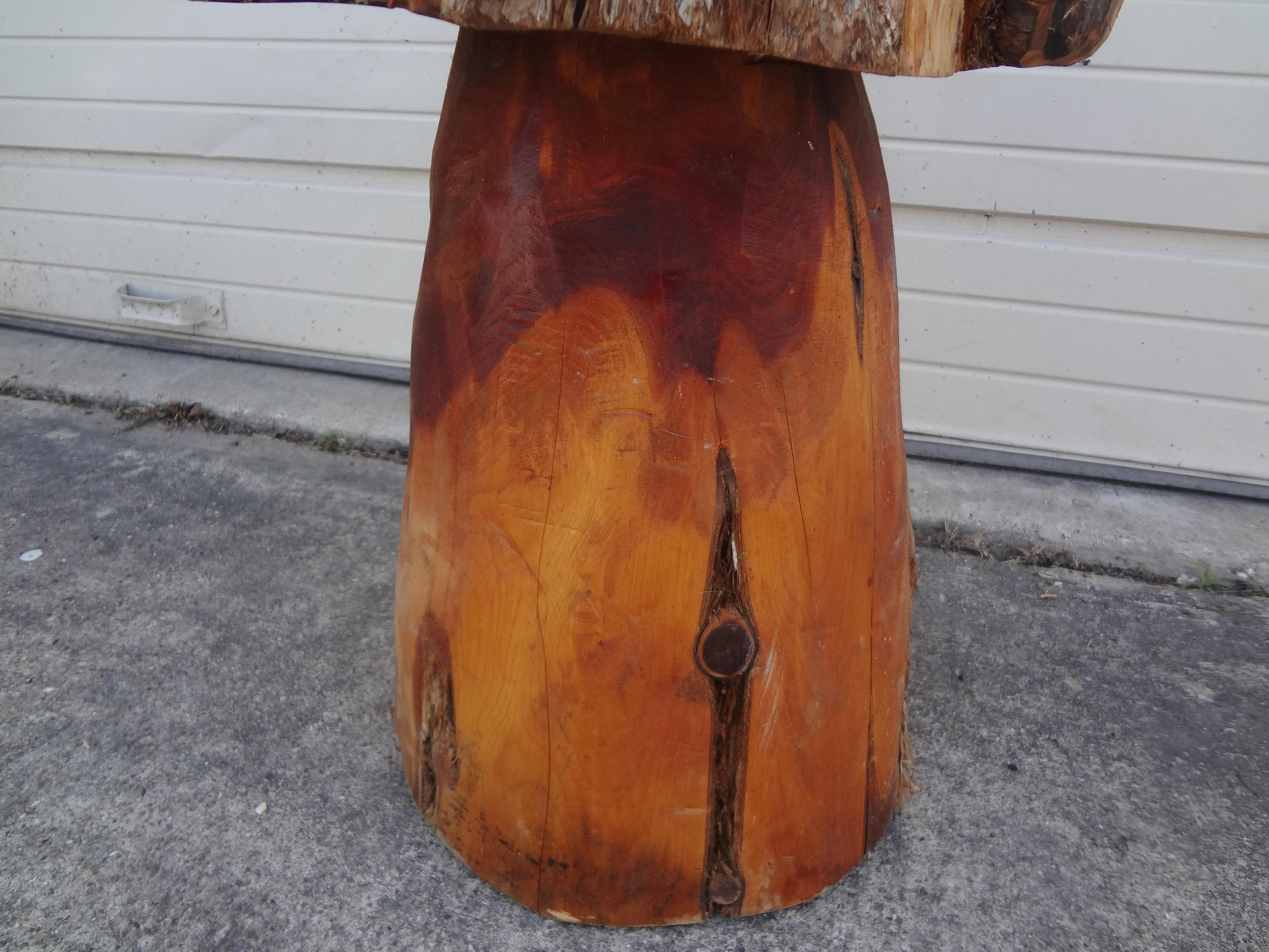 20th Century Organic Modern Carved Wood Mushroom Table For Sale