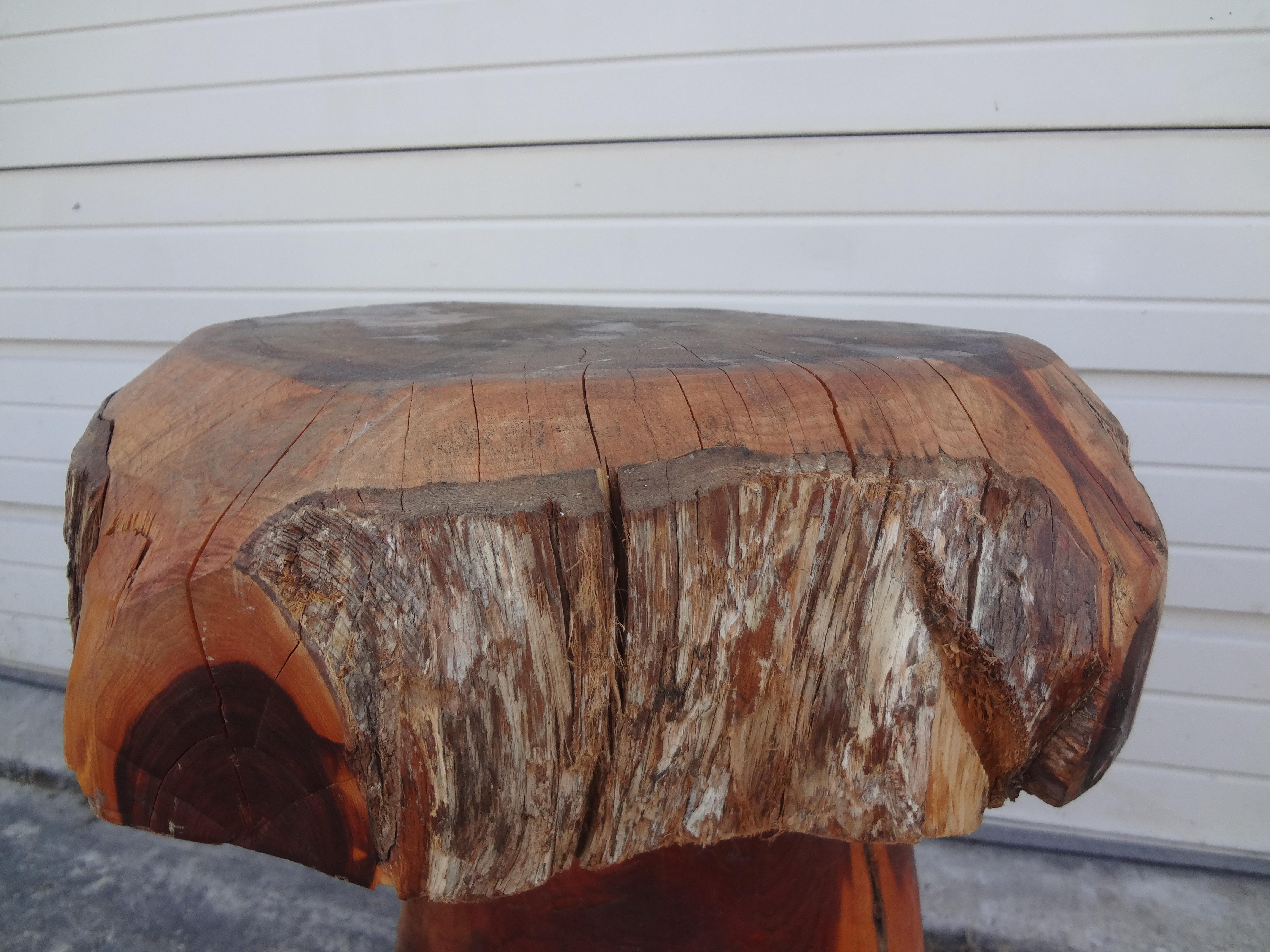 Organic Modern Carved Wood Mushroom Table For Sale 1