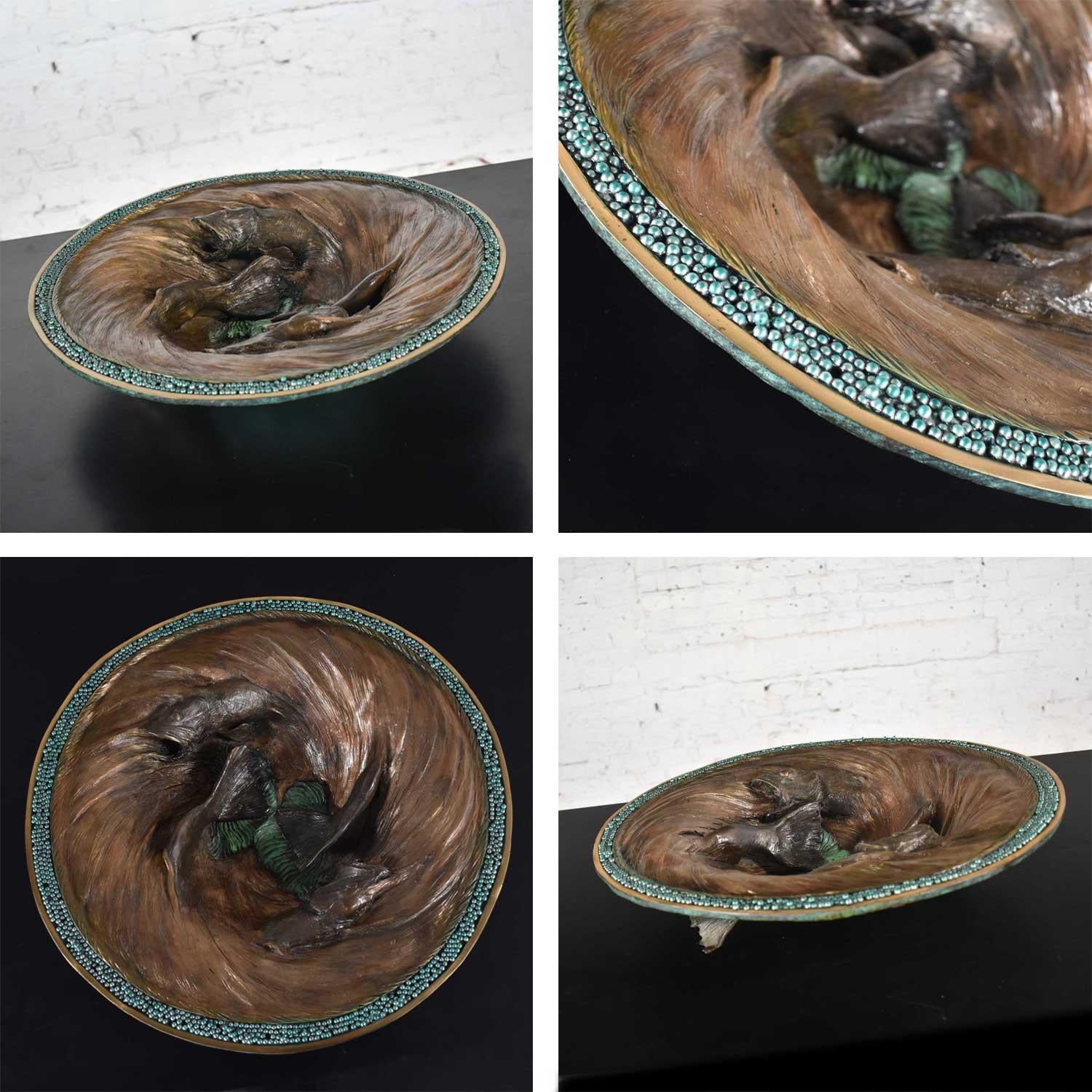 Organic Modern Cast Bronze Bowl Sculpture with Fish Design by John Forsythe For Sale 12