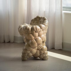 Organic Modern Ceramic Bubbly Caracoles Stool Chair in Cream