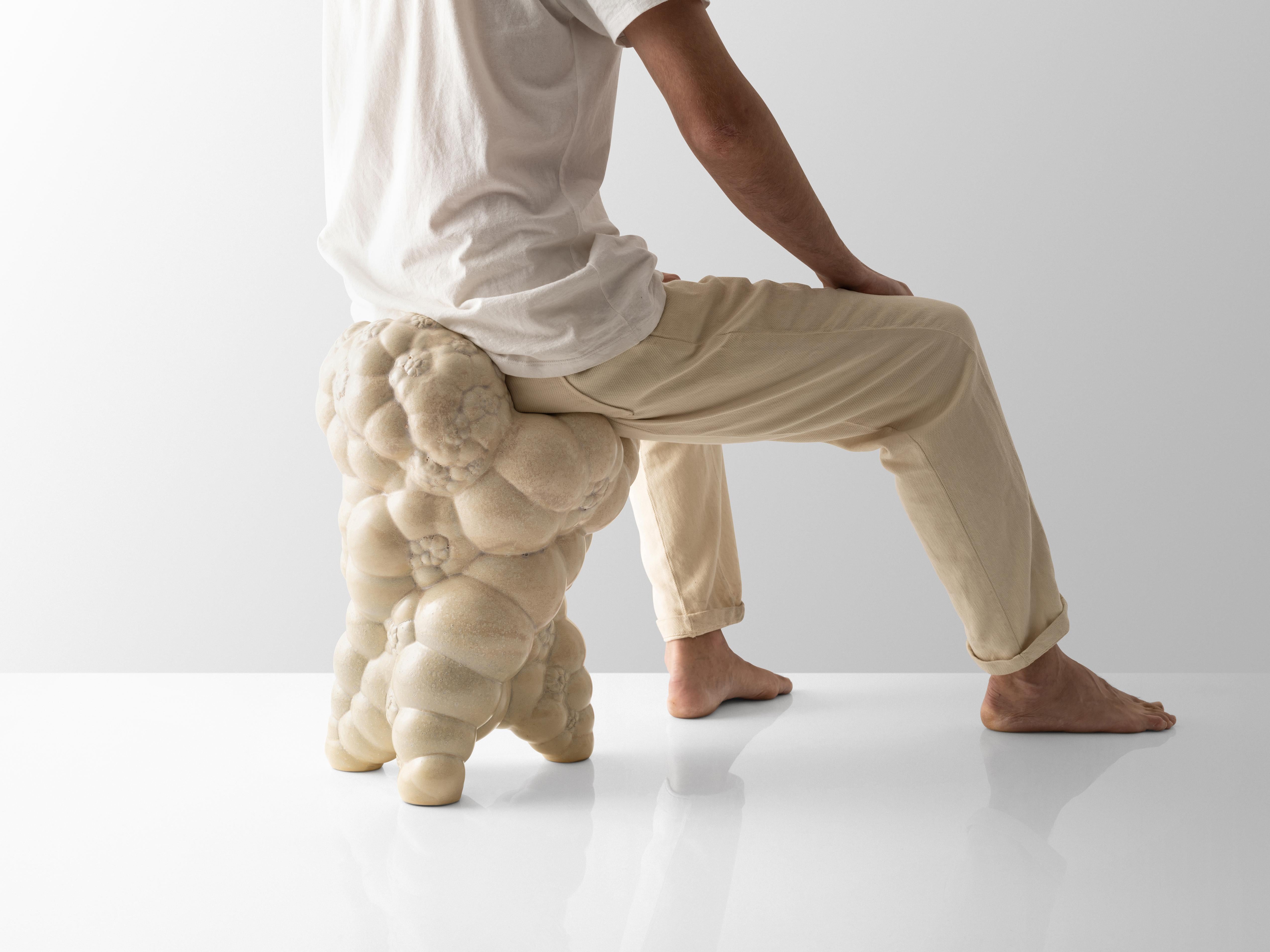 Organic Modern Ceramic Bubbly Caracoles Stool Chair in Cream In New Condition For Sale In Brooklyn, NY