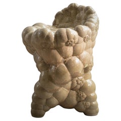 Organic Modern Ceramic Bubbly Caracoles Stool Chair in Cream