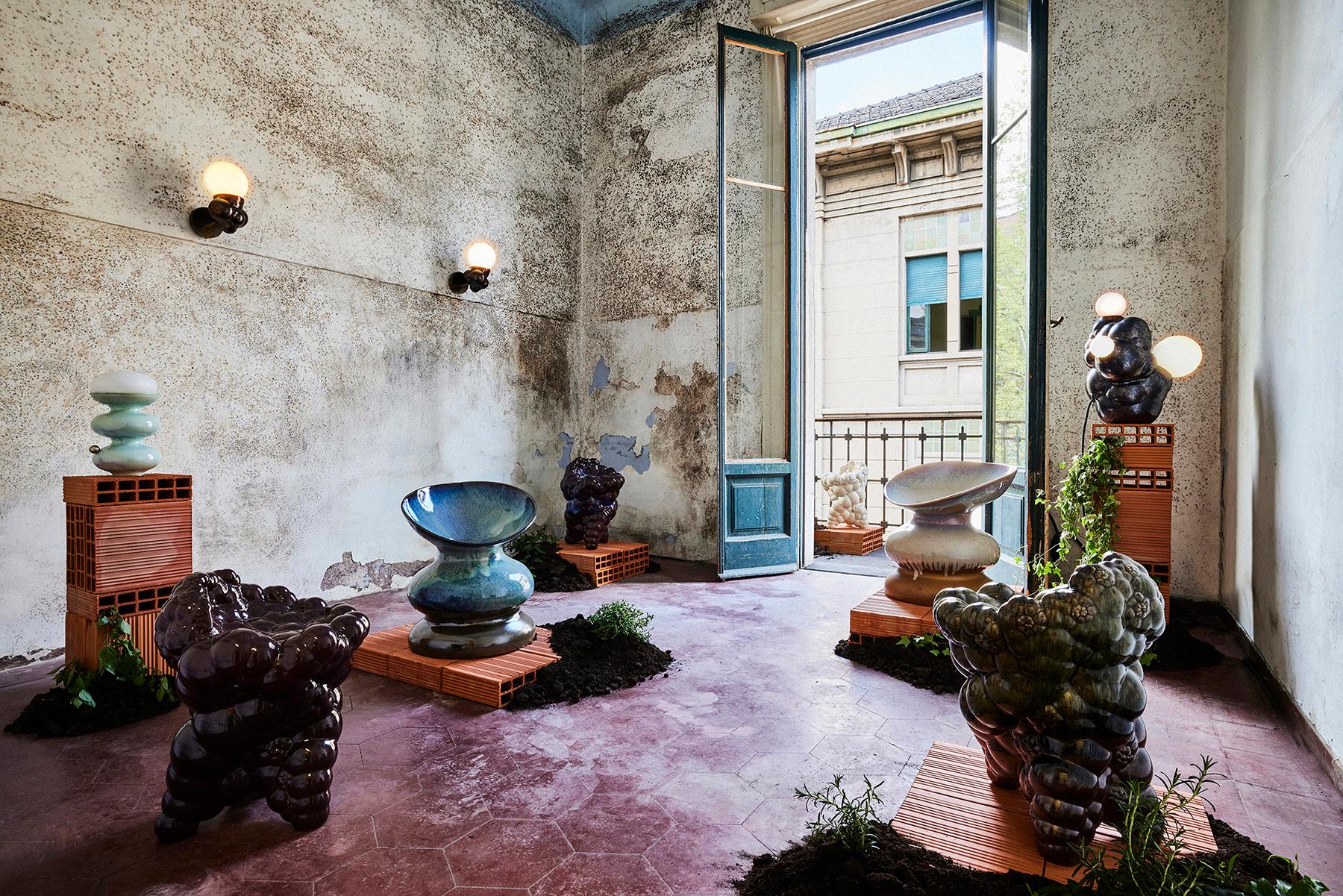 Silla Taburete Caracoles de Cerámica Moderna Ecológica en Verde Siglo XXI y contemporáneo en venta
