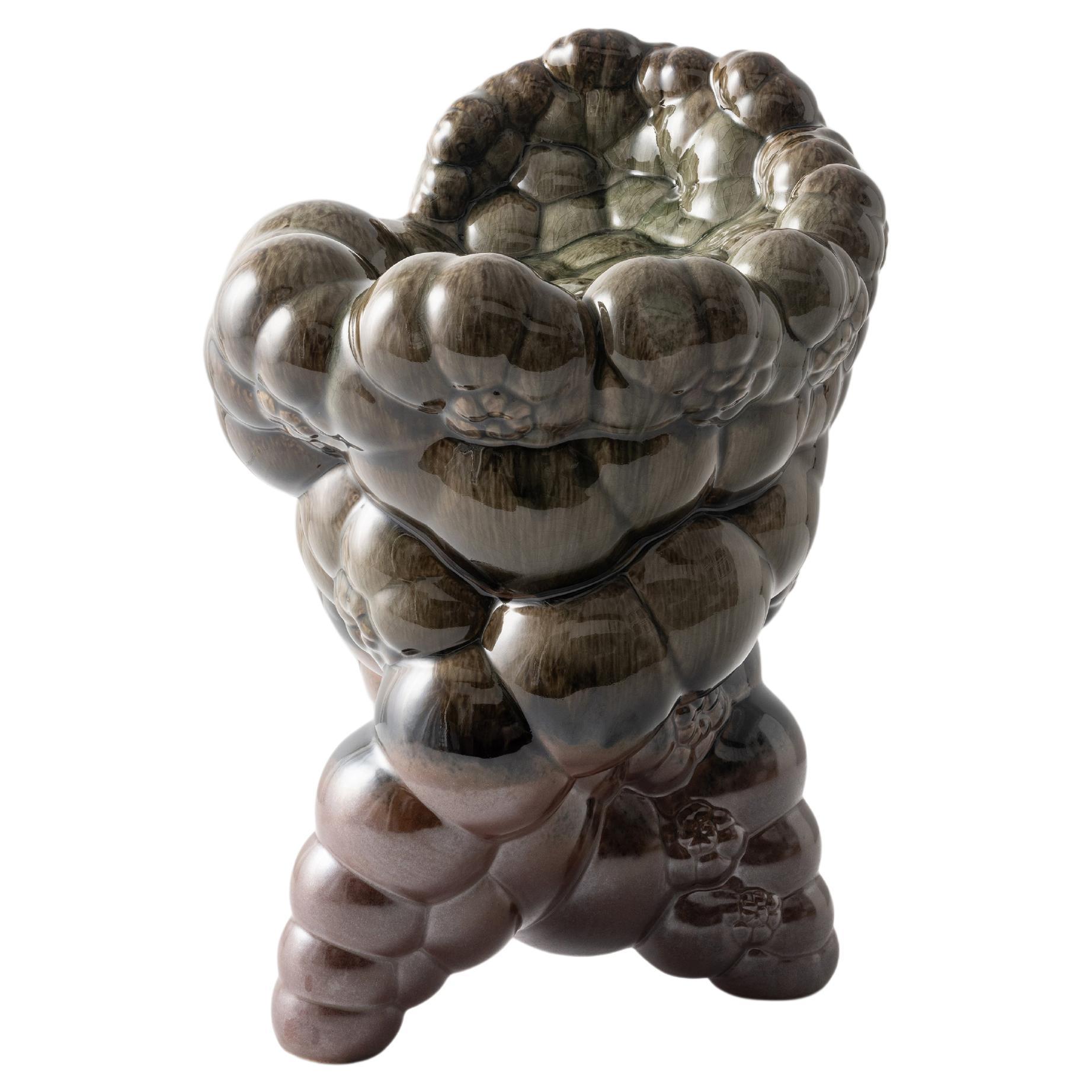 Organic Modern Ceramic Bubbly Caracoles Stool Chair in Green