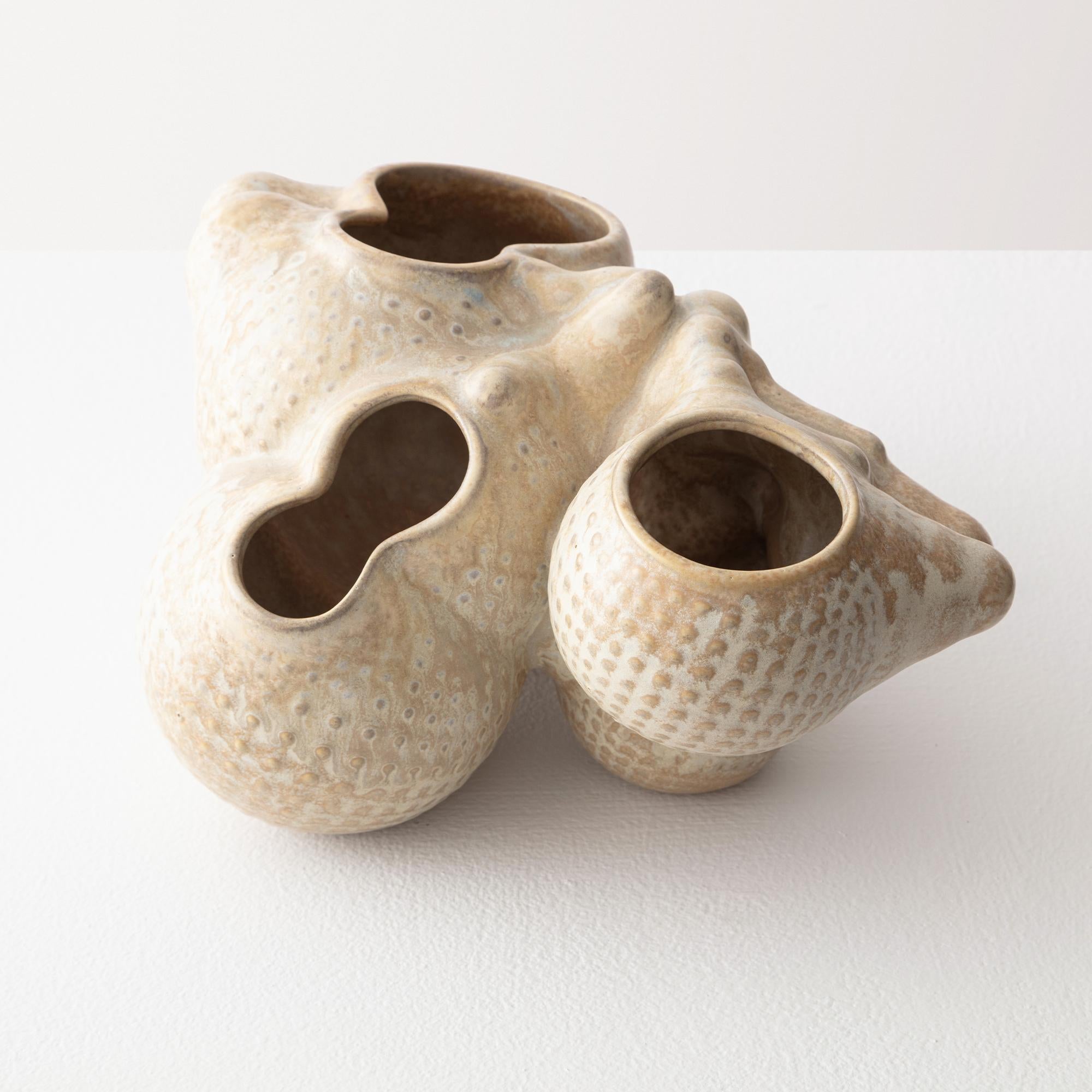 Peruvian Organic Modern Ceramic Botryoidal Bubbly Planter in Cream by Forma Rosa Studio
