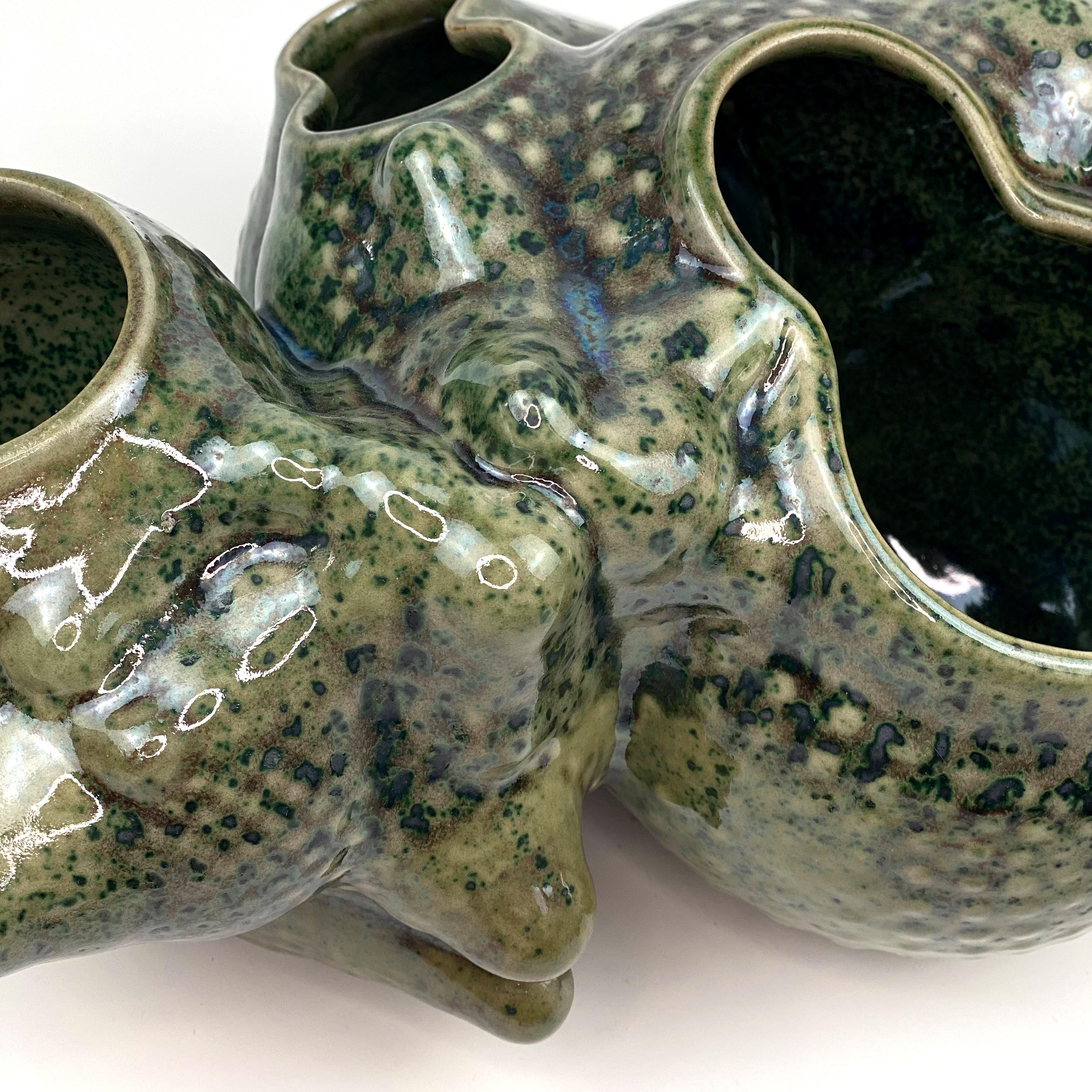 Hand-Crafted Organic Modern Ceramic Botryoidal Bubbly Planter in Green by Forma Rosa Studio For Sale