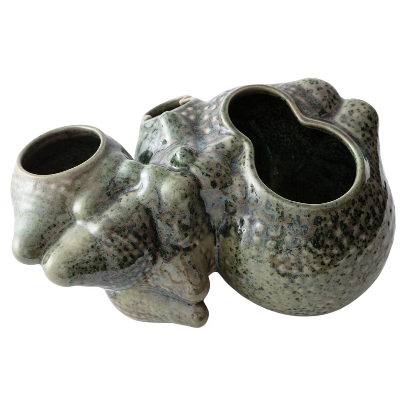 Organic Modern Ceramic Botryoidal Bubbly Planter in Green by Forma Rosa Studio For Sale