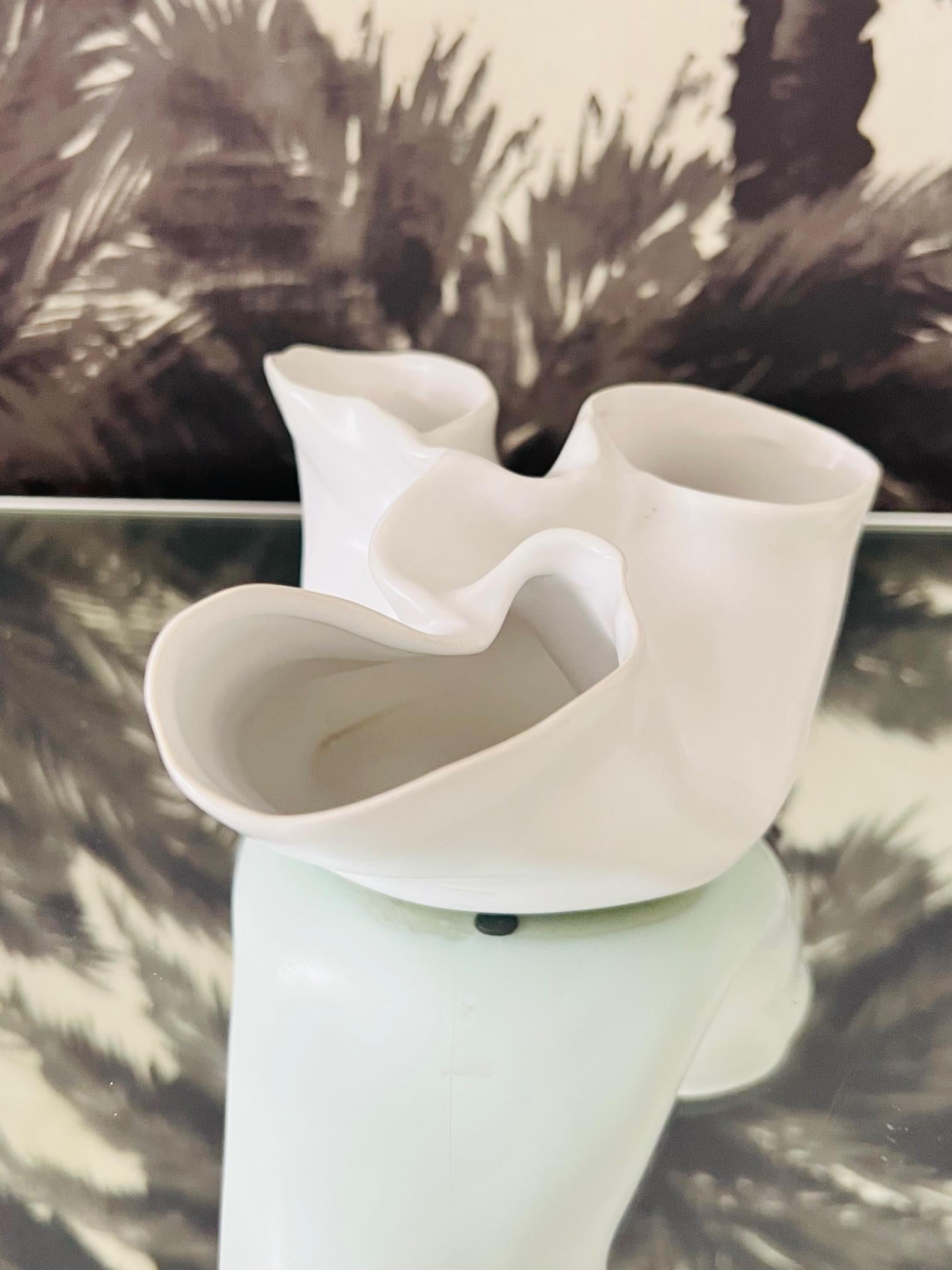 American Abstract Vase with Organic Heart Muscle and Valve Design in White Ceramic For Sale