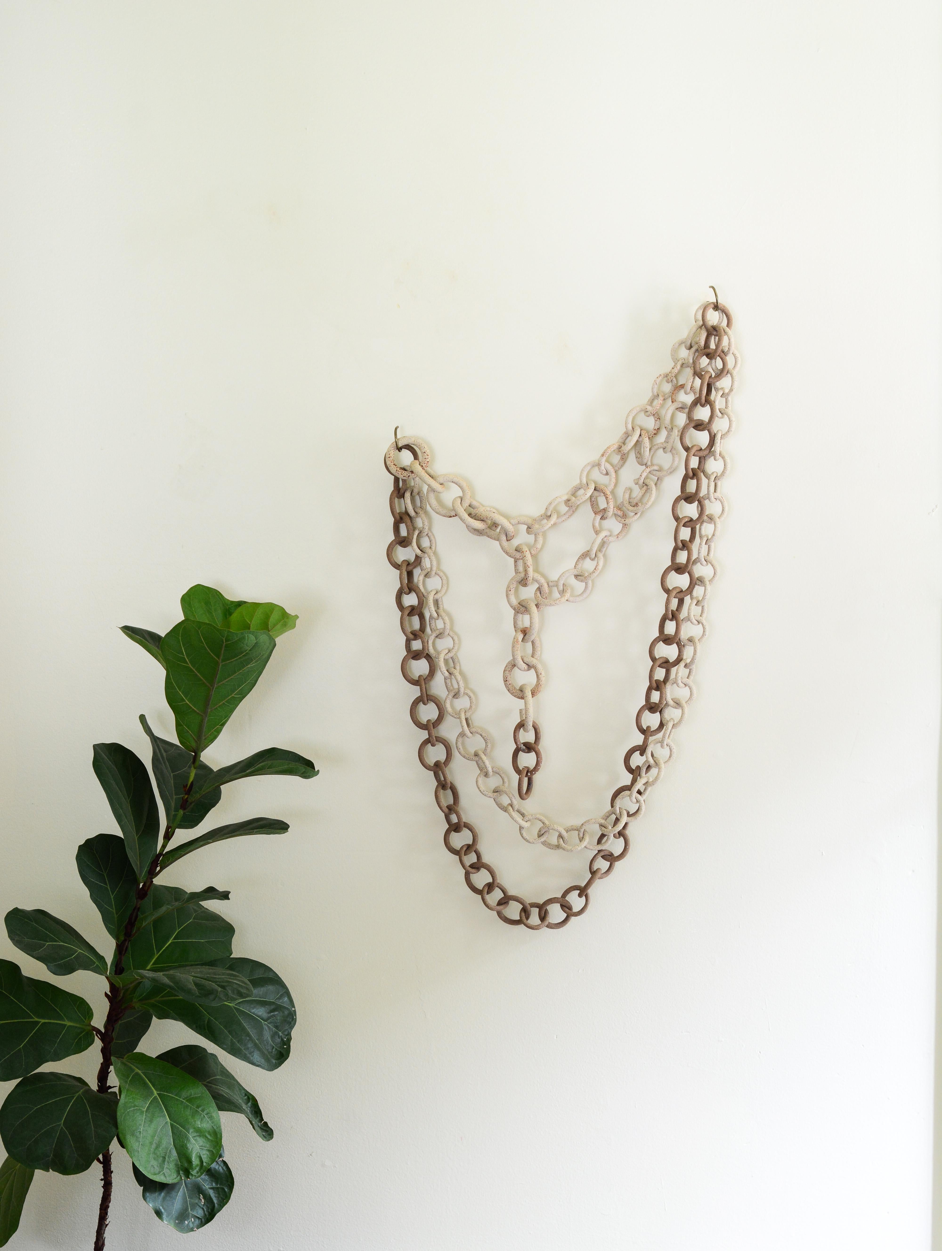 Bohemian Organic modern ceramic link chain wall sculpture