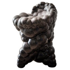 Organic Modern Ceramic Sculptural Bubbly Caracoles Stool in Black