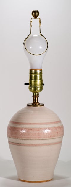 Organic Modern Ceramic Table Accent Beige and Pink Lamp, Art Studio Pottery