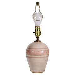 Organic Modern Ceramic Table Accent Beige and Pink Lamp, Art Studio Pottery