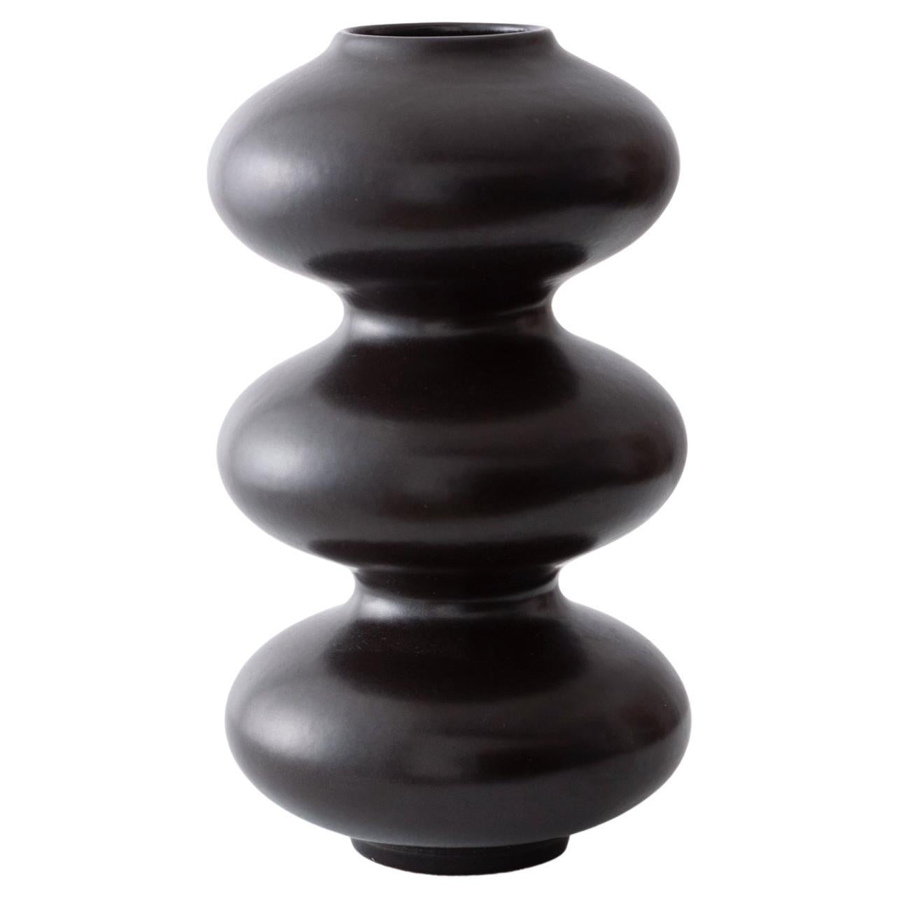 Organic Modern Ceramic Wave Form Vase in Black Glaze by Forma Rosa Studio
