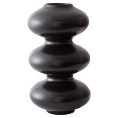 Antique Organic Modern Ceramic Wave Form Vase in Black Glaze by Forma Rosa Studio