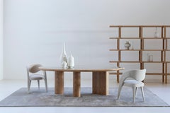 Organic Modern Cerdeira Stone Dining Table, Onyx Miel, Oak, Handmade Greenapple