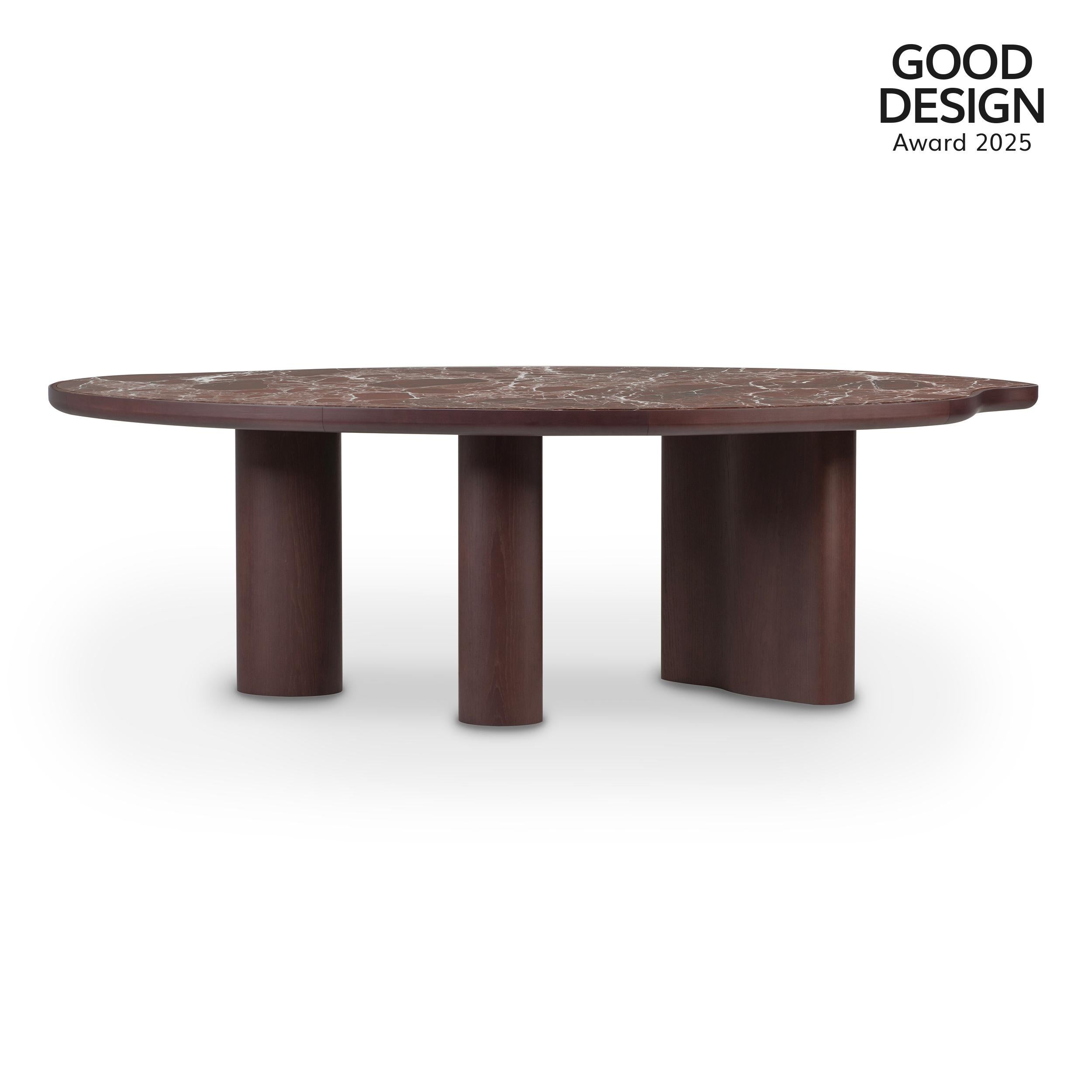 Organic Modern Cerdeira Dining Table, Rosso Levanto Marble, Handmade Greenapple