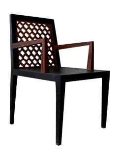 Organic Modern Chair (with Arms), Hand-Carved Jali Back
