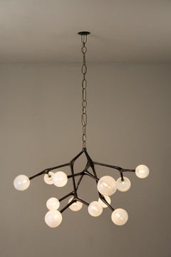 Organic Modern Chandelier Lost-Wax Bronze Vintage Finish Blown Glass Globes