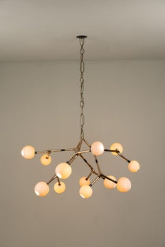Organic Modern Chandelier Polished Lost-Wax Bronze Handmade Porcelain Globes