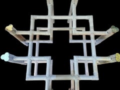 Organic Modern Chippendale Style Cerused Rattan & Brass Coffee Table By McGuire