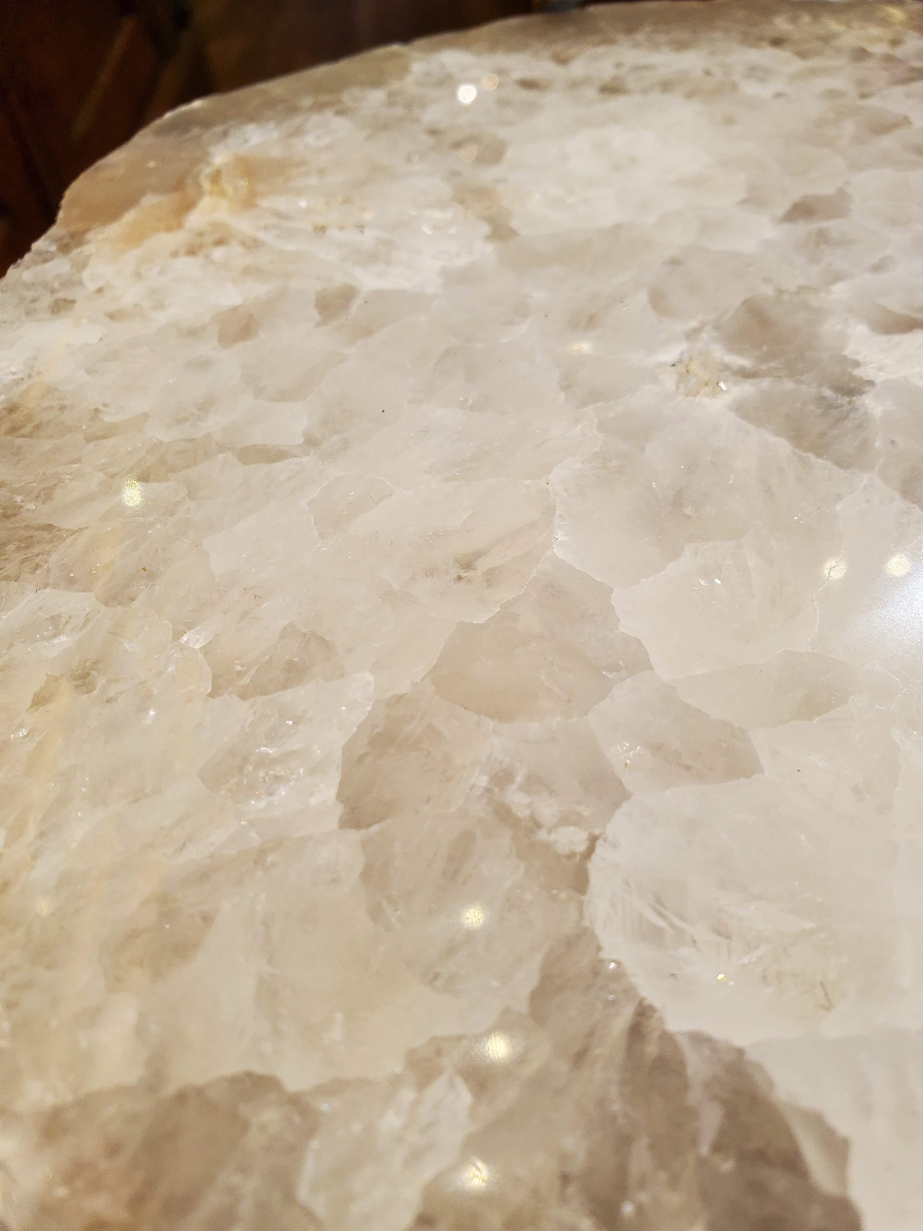 American Organic Modern Clear and White Quartzite Geode Drink Table with Gold Gilt Base