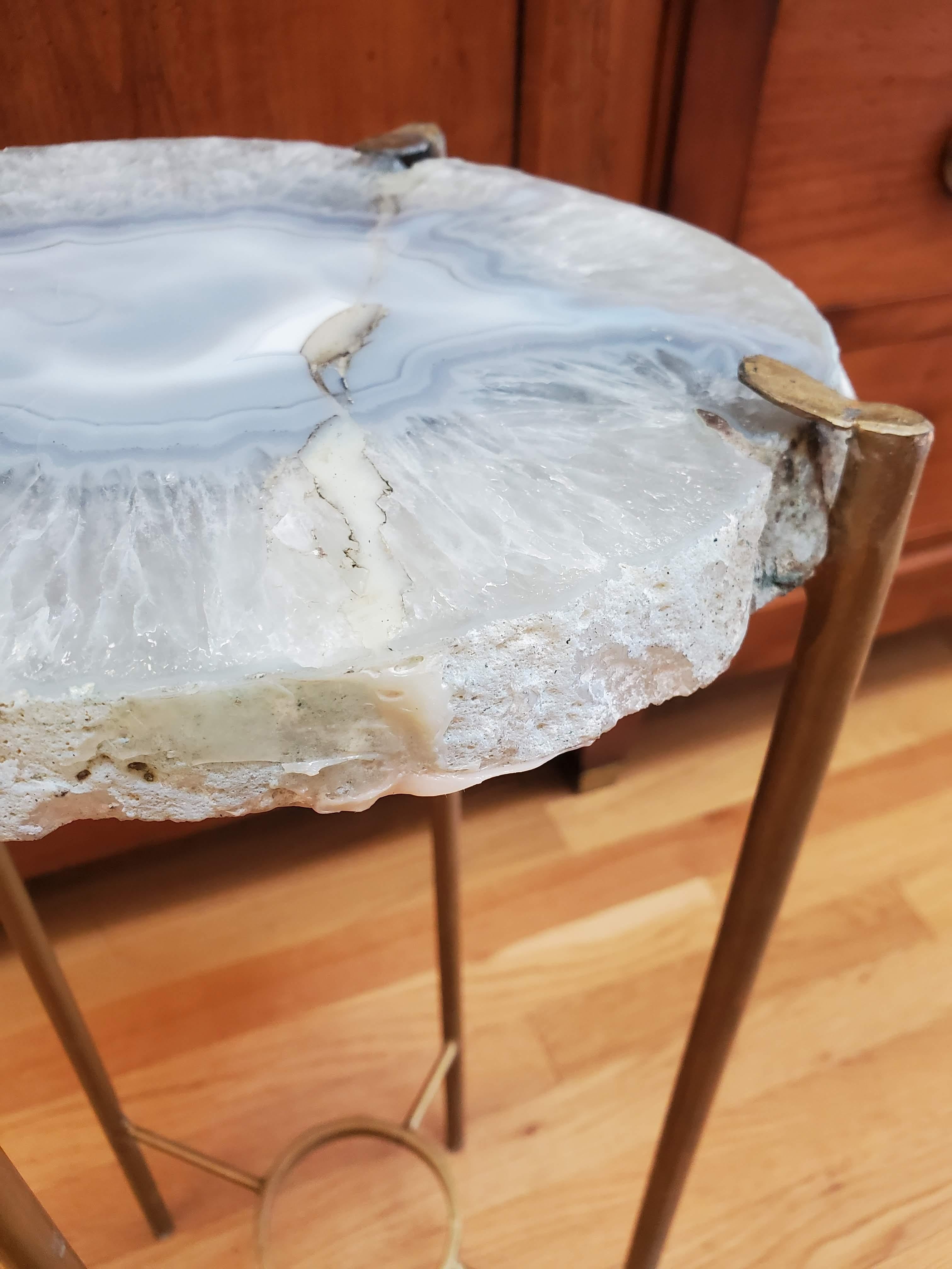 American Organic Modern Clear Crystal Blue Gray Agate Geode Side Table
