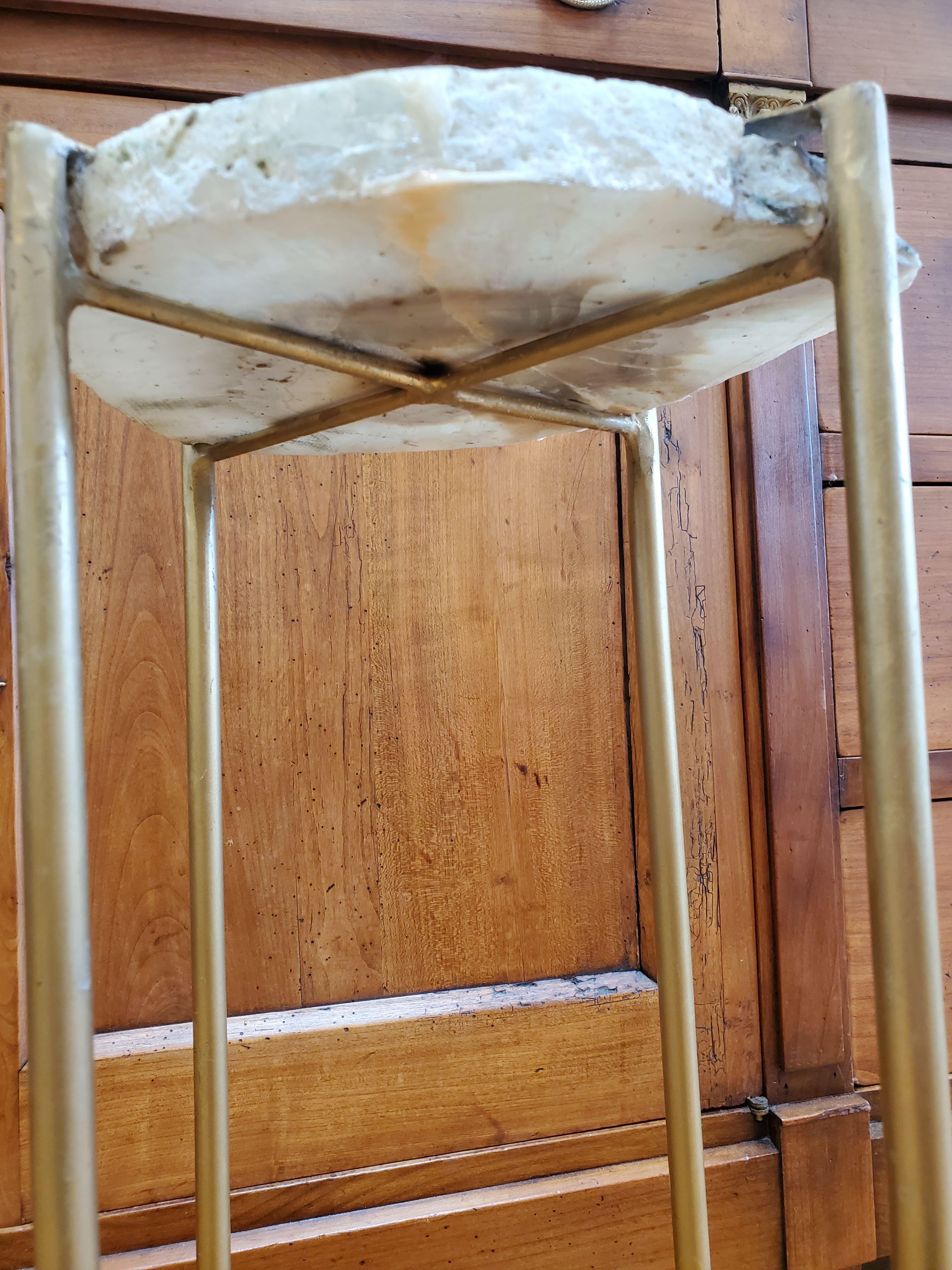 Organic Modern Clear Crystal Blue Gray Agate Geode Side Table 1