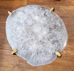 Organic Modern Clear Crystal Geode Drink Table with Gold Gilt Base