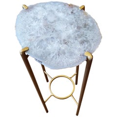 Organic Modern Clear Crystal Geode Drink Table with Gold Gilt Base
