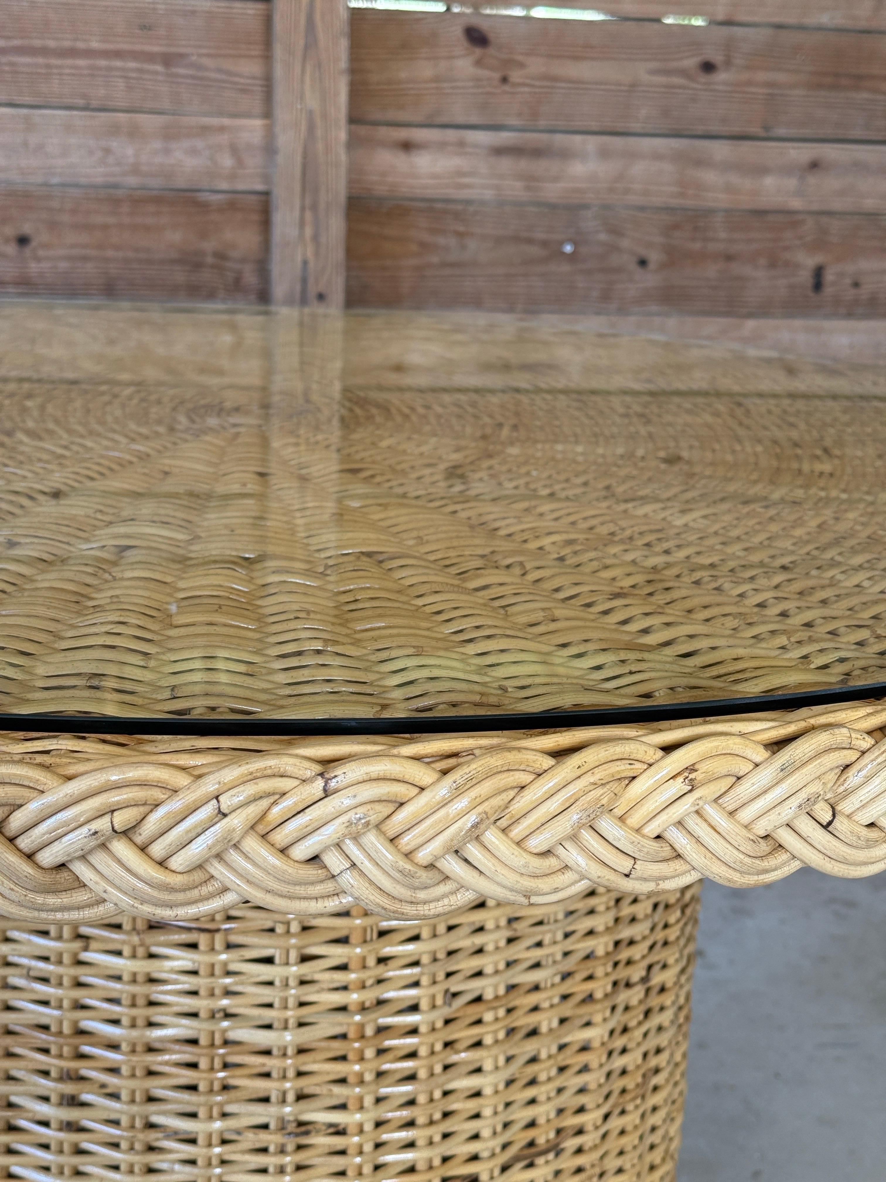 Organic Modern Coastal Rattan Braid Dining Table by Wicker Works For Sale 5