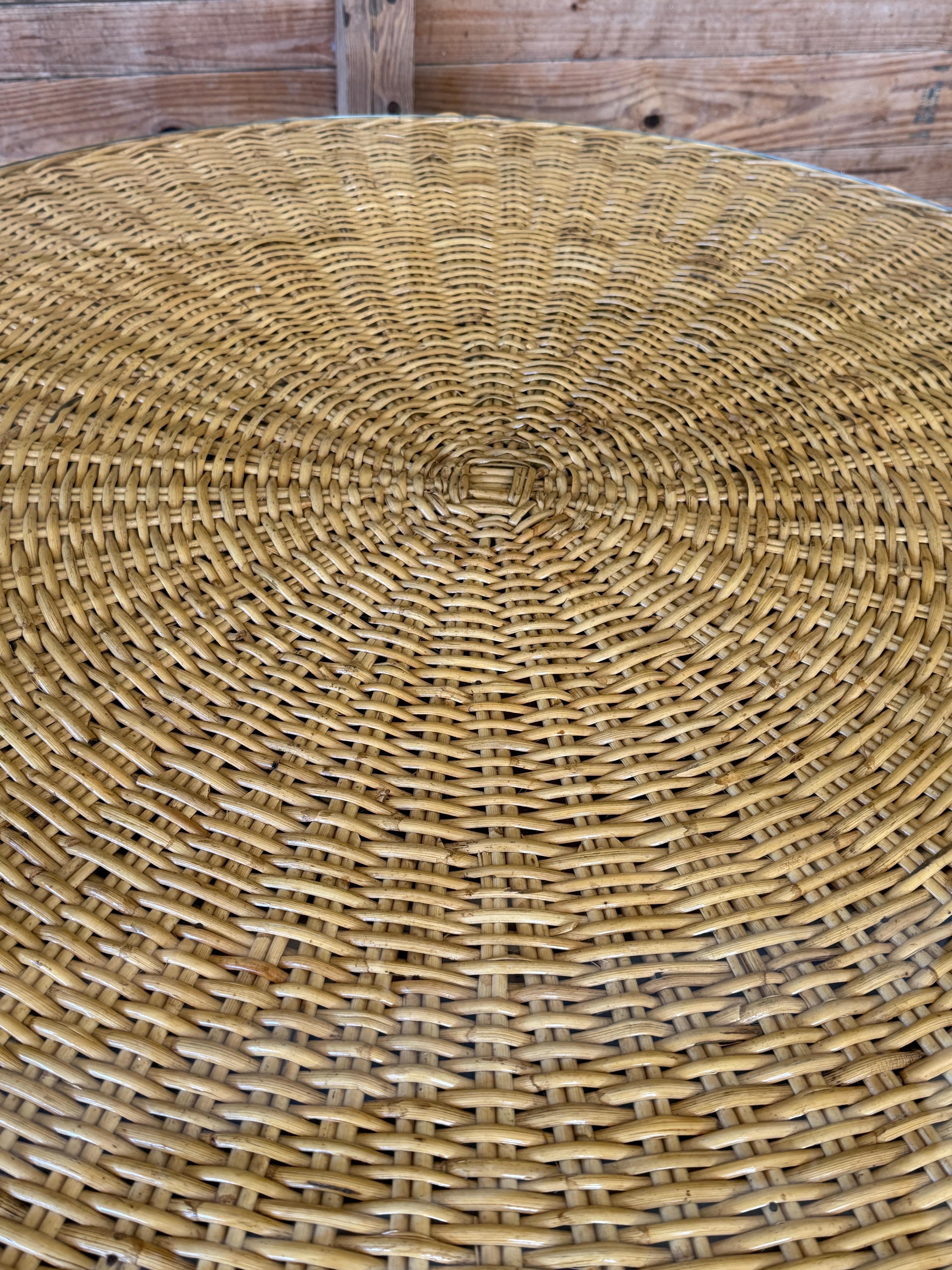 Organic Modern Coastal Rattan Braid Dining Table by Wicker Works For Sale 1