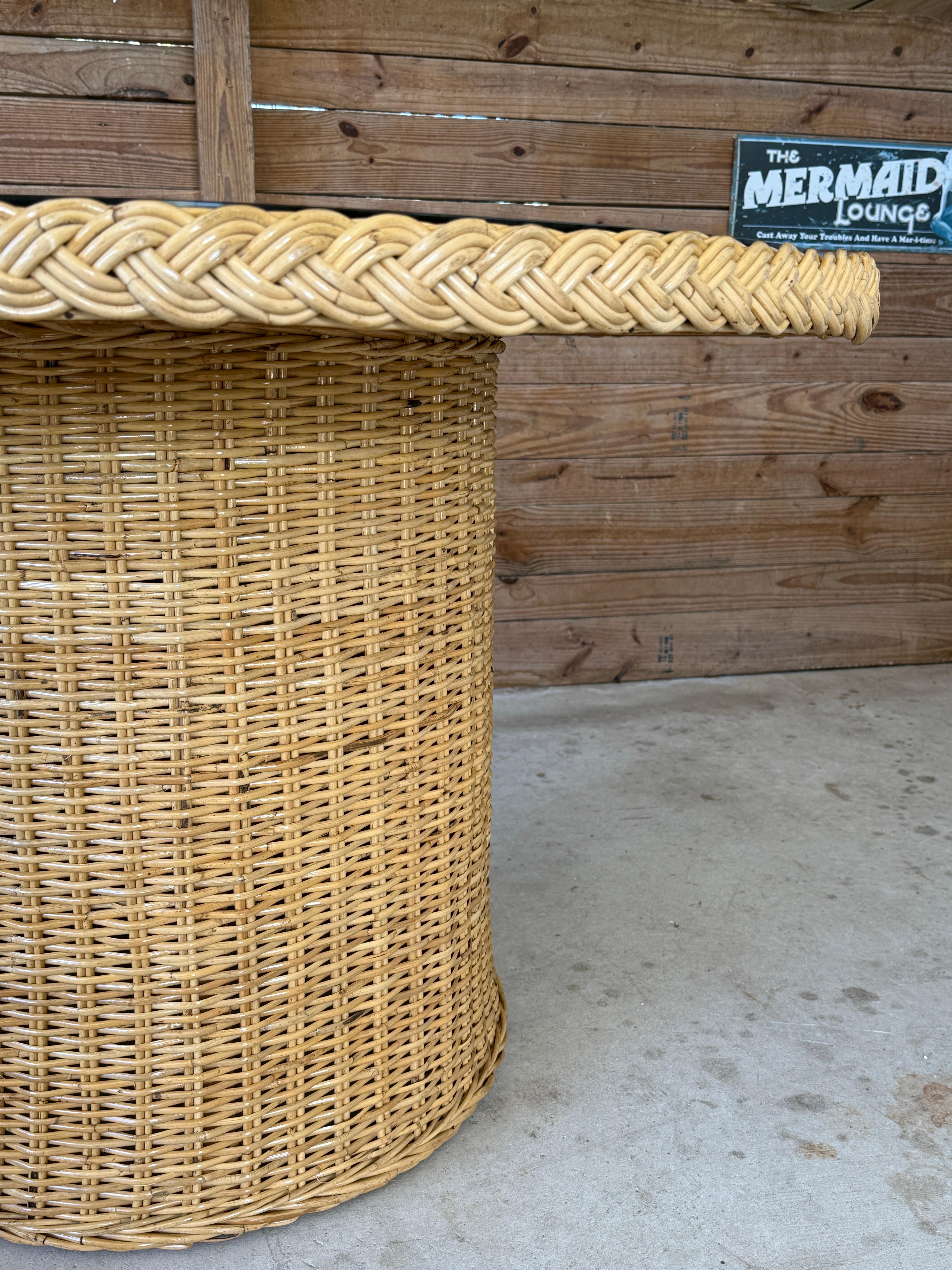 Organic Modern Coastal Rattan Braid Dining Table by Wicker Works For Sale 3