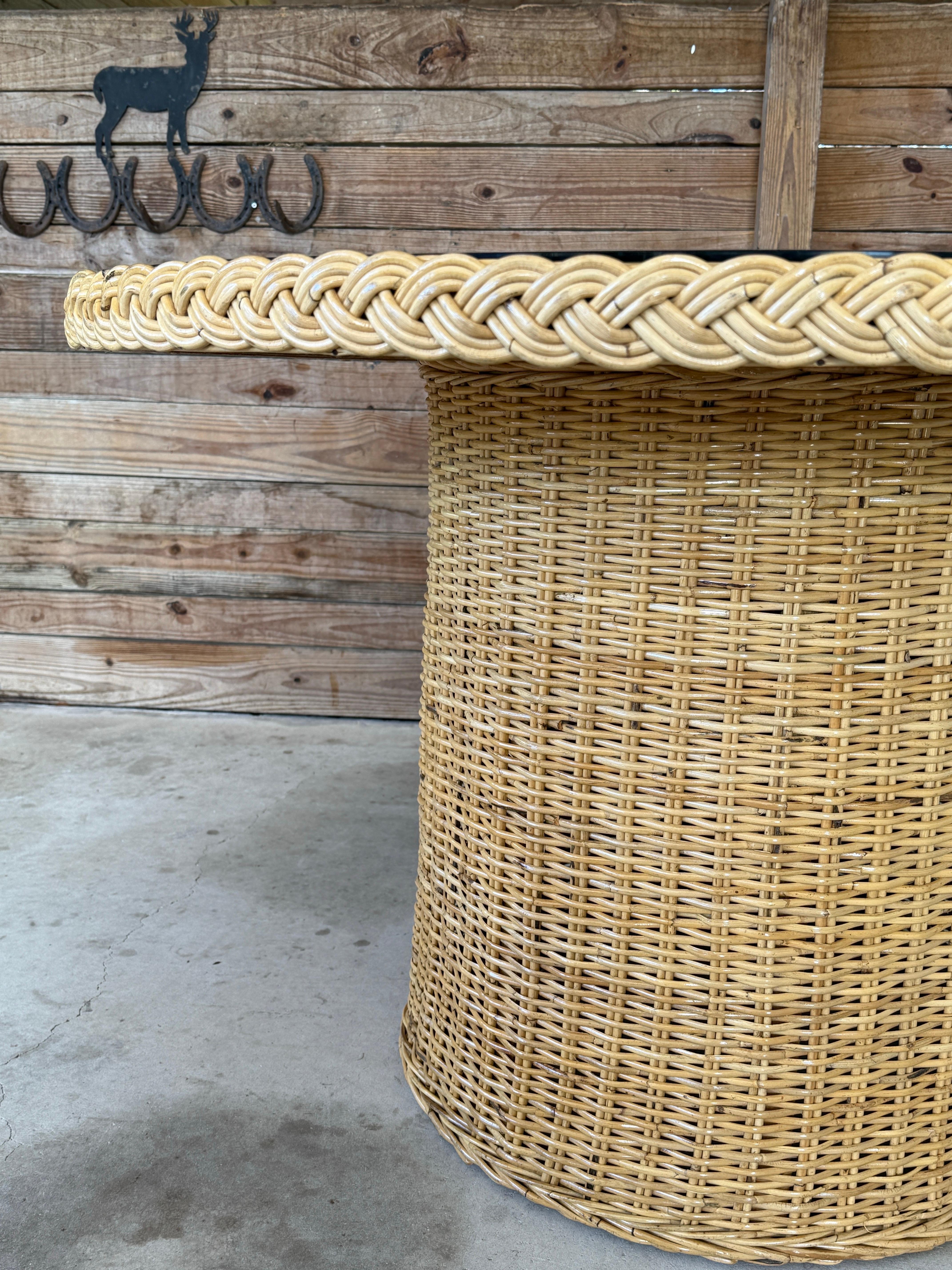 Organic Modern Coastal Rattan Braid Dining Table by Wicker Works For Sale 4