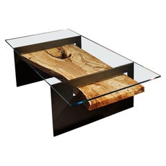 Organic Modern Cocktail Table with Spalted Maple, Aluminum & Glass: Subduction
