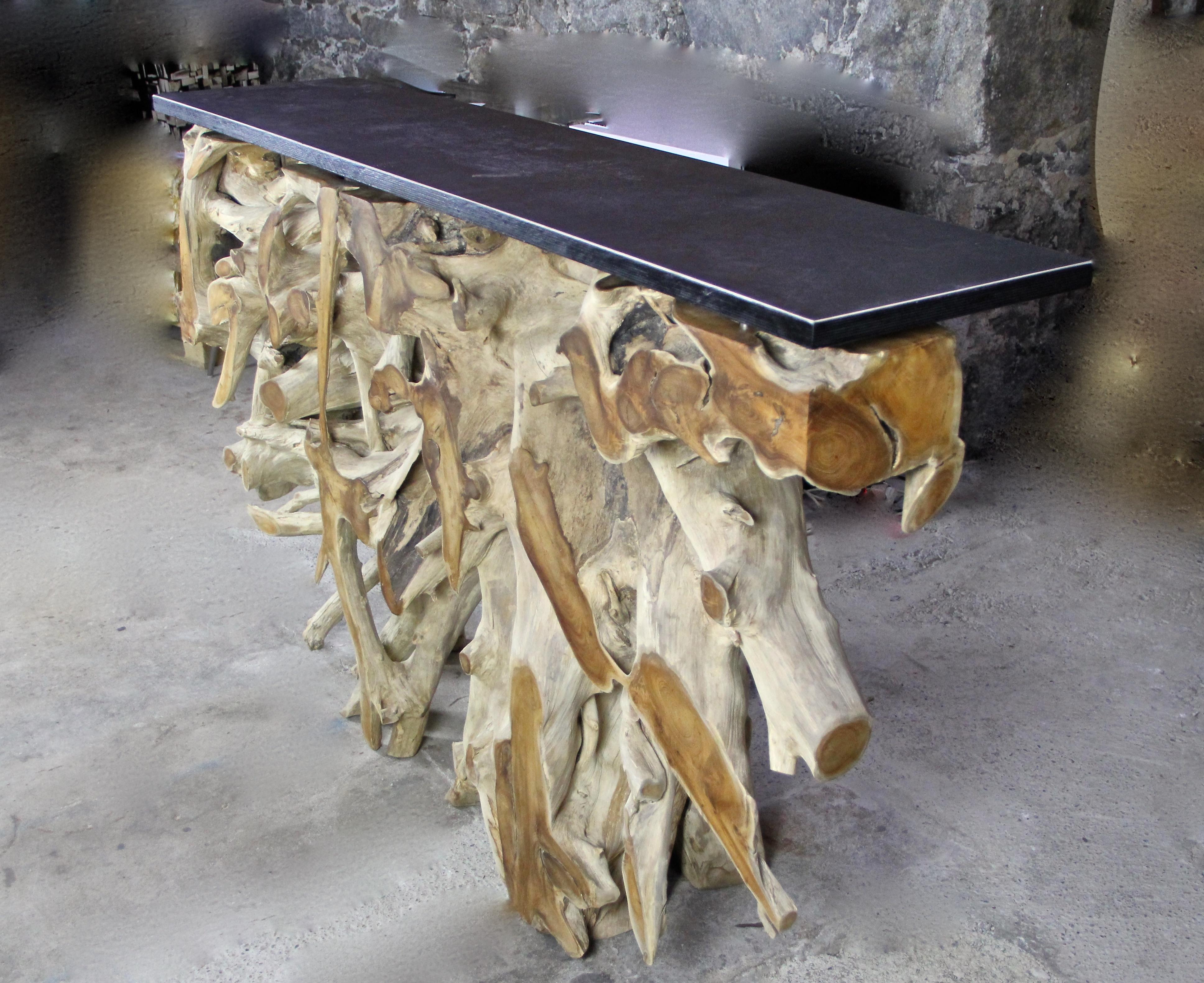 Organic Modern Console Table or Bar Counter, Teak Root with Black Wood In New Condition In Lichtenberg, AT