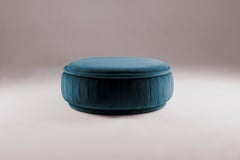 DOOQ Organic Modern Blue Pouf Malibu in Rich Cotton Velvet