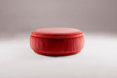 DOOQ Organic Modern Red Pouf Malibu in Rich Cotton Velvet