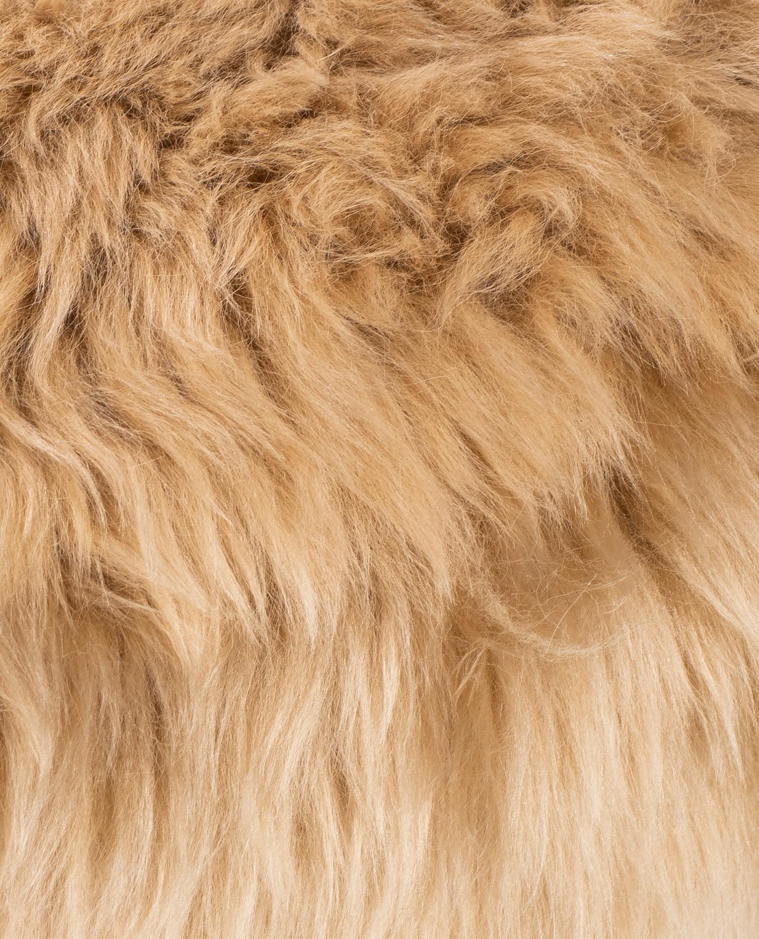 Brushed Organic Modern Country Stool in Polished Brass Cast and Natural Camel Lamb Fur For Sale