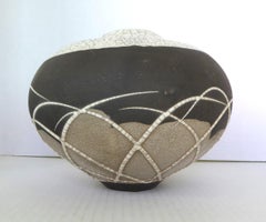 Raku-Keramikvase mit Craquelé-Glasur von Tony Evans, Organische Moderne, 1970er Jahre, Kalifornien