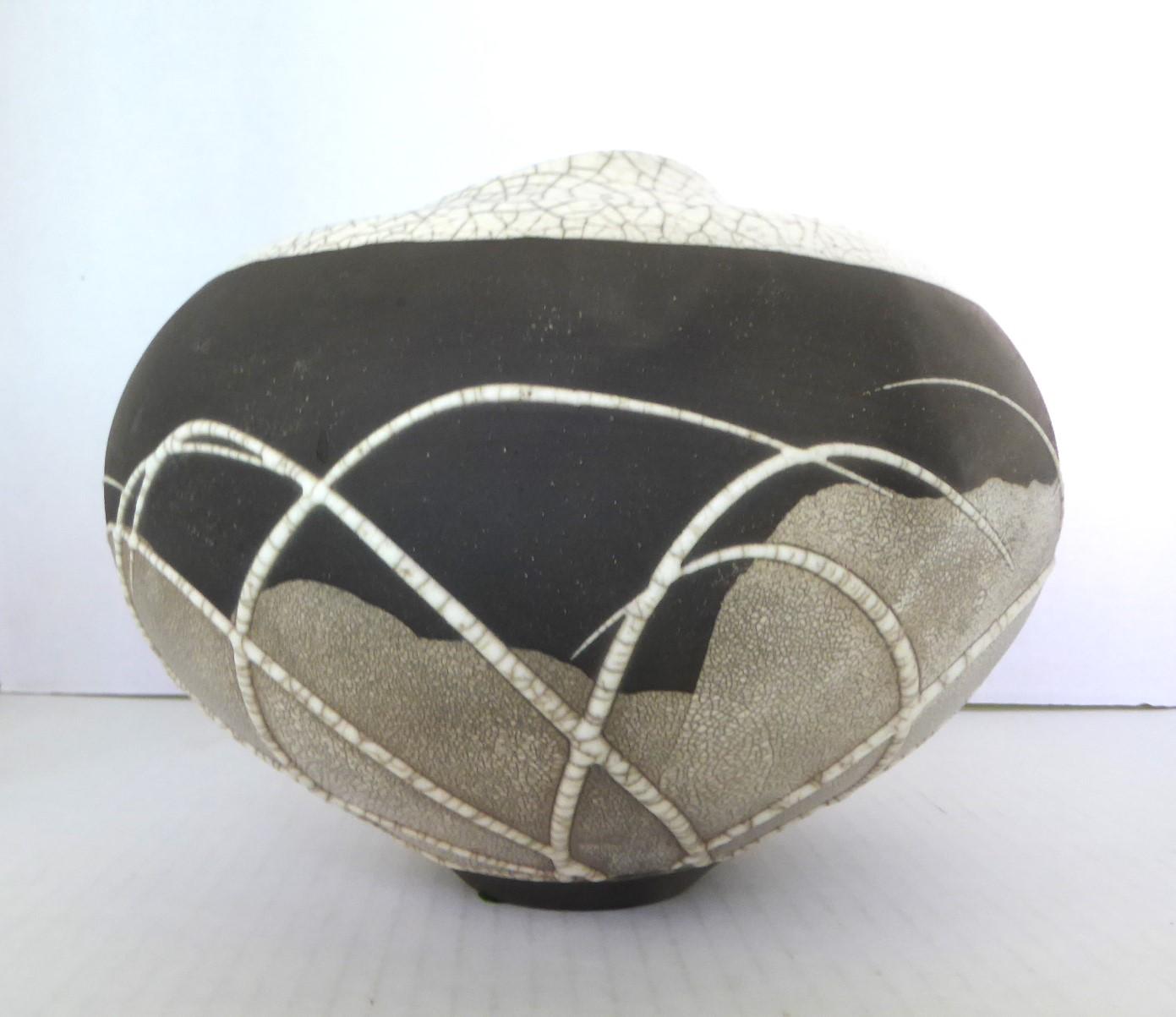 Organic Modern Crackle Glaze Raku Pottery Vase by Tony Evans 1970s California For Sale 2