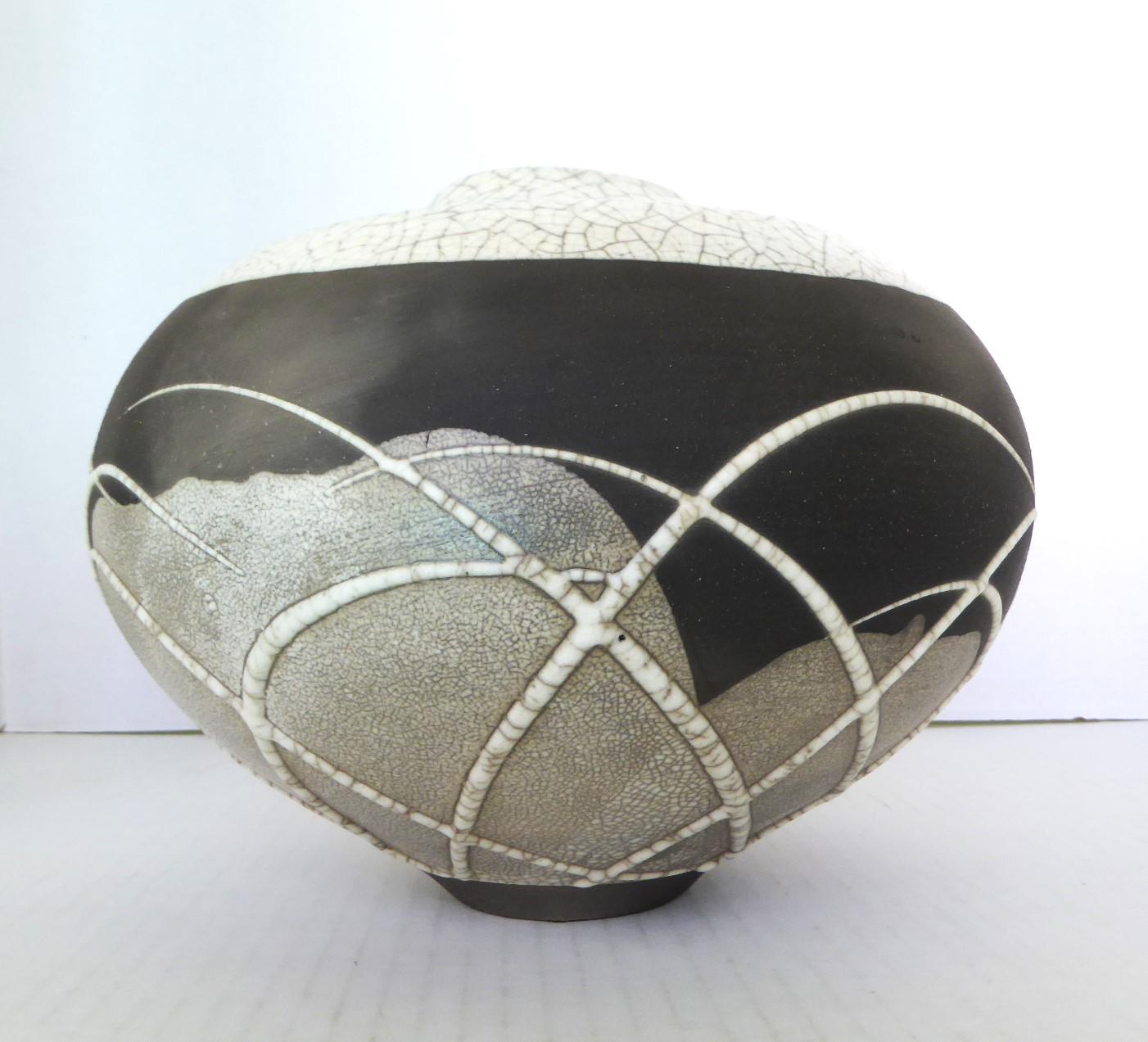 Organic Modern Crackle Glaze Raku Pottery Vase by Tony Evans 1970s California For Sale 3