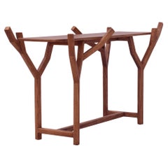 Table console moderne contemporaine en bois de chêne massif, fabriquée à la main, avec menuiserie, TOTEM