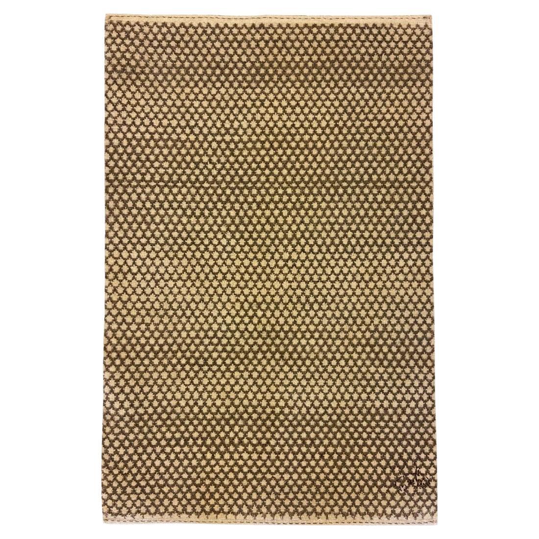 Organic Modern Cream and Gray Wool Area Rug, 2' x 3'